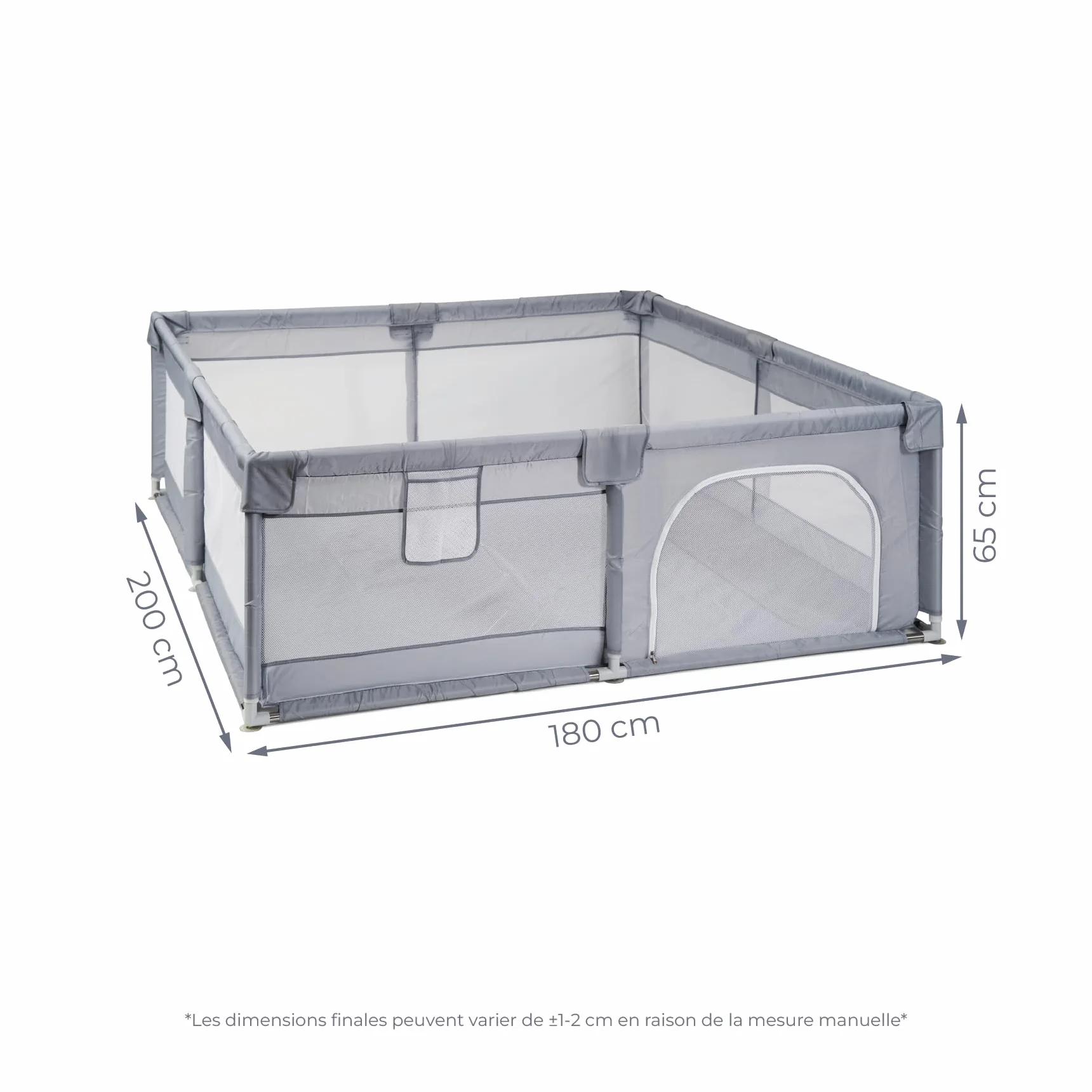 Parc pour enfant XXL en nylon 200 x 180 cm pliable avec chatières et fenêtre filet