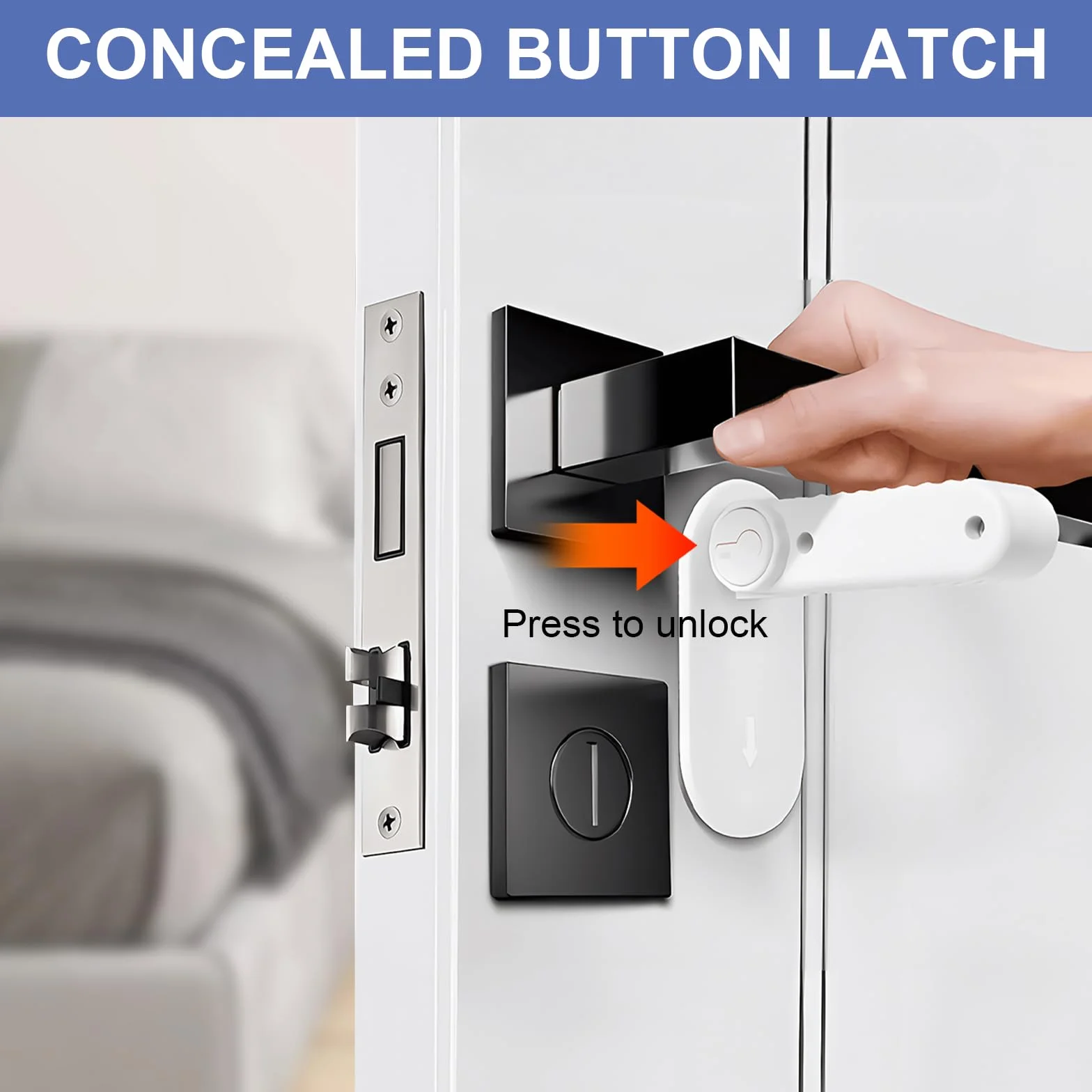 Verrou de Levier de Porte à L'Épreuve des Enfants Petproof, Serrure de Poignée de Sécurité pour Bébé, Sans Outils ni Perçage, Blanc