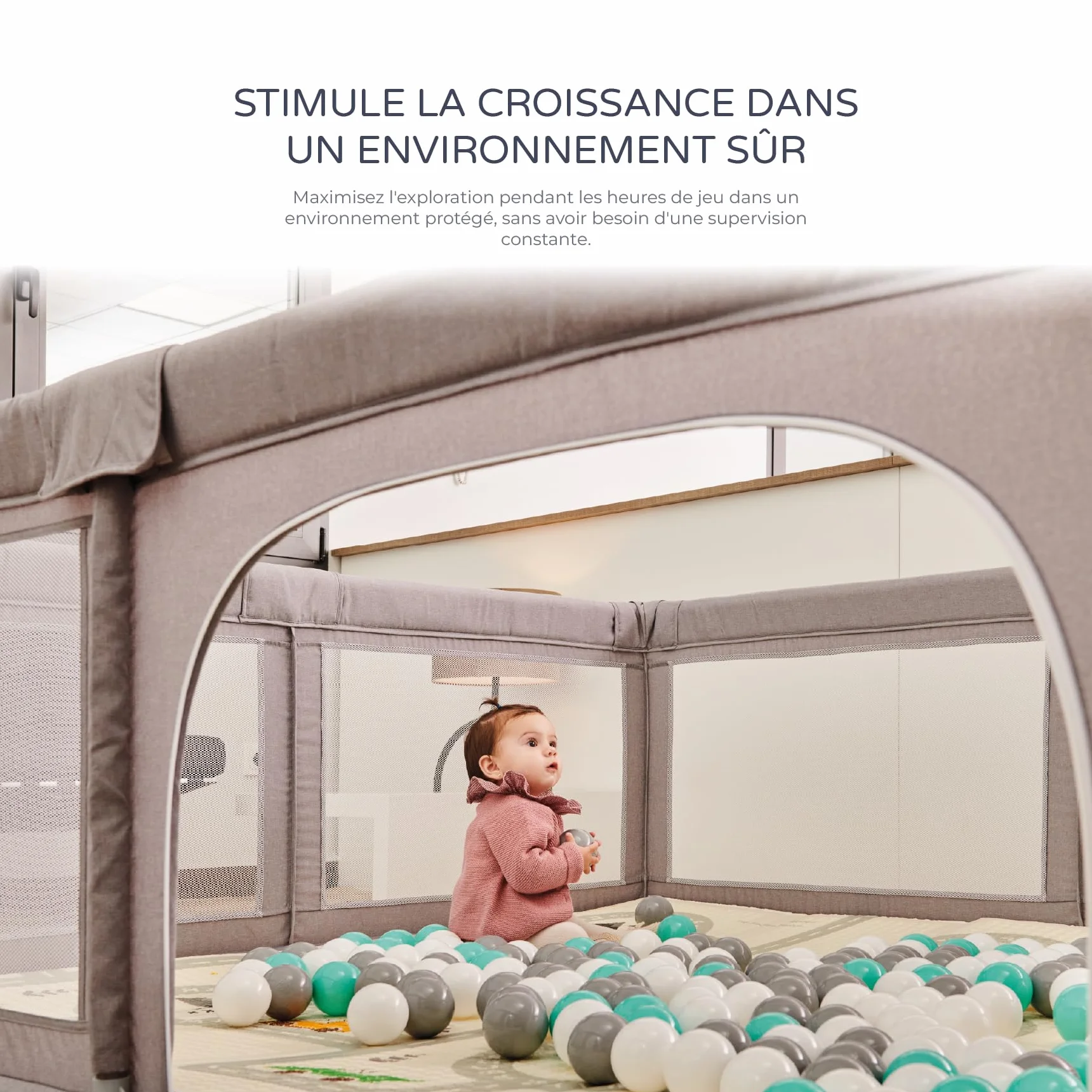 Parc de jeux OXFORD XXL 200x180 pliable pour bébé avec ouvertures zippées et fenêtres en filet