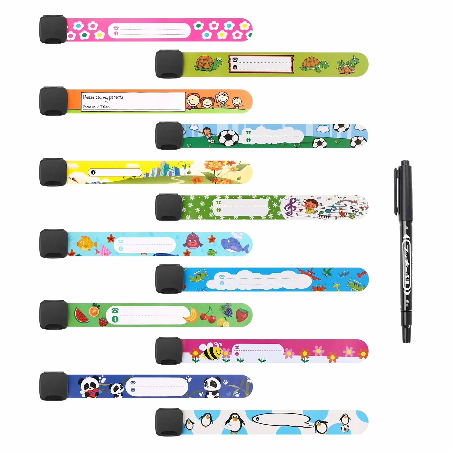 Bracelet Identification Enfant Vicloon 12PCS Anti Perdu Réutilisable Étanche