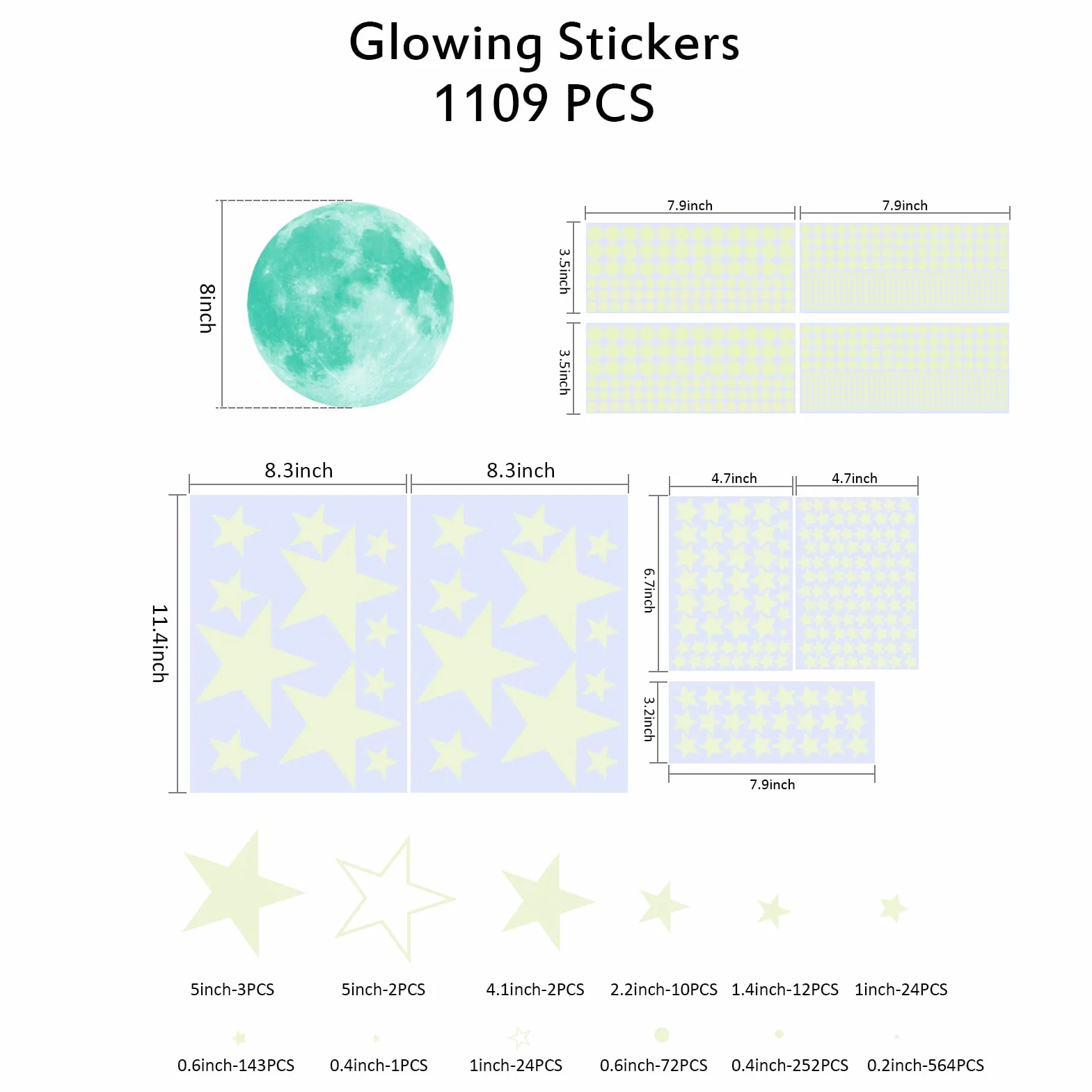 Autocollants Lumineux Phosphorescents Lune Étoiles Stickers Muraux Enfants Décoration Chambre Plafond 1109 Pièces