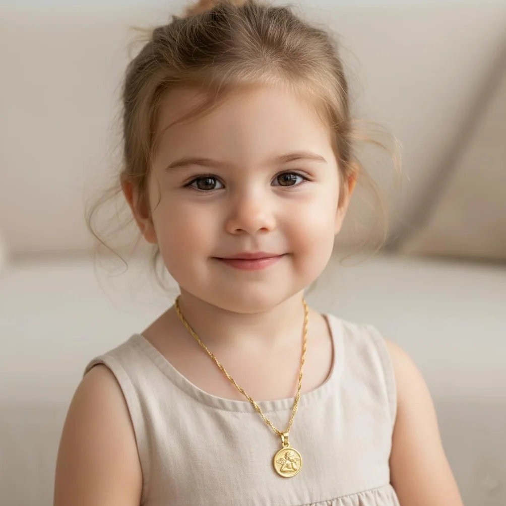 Collier Ange Baptême Plaqué Or Jaune 750/1000 40 cm Enfant Bébé