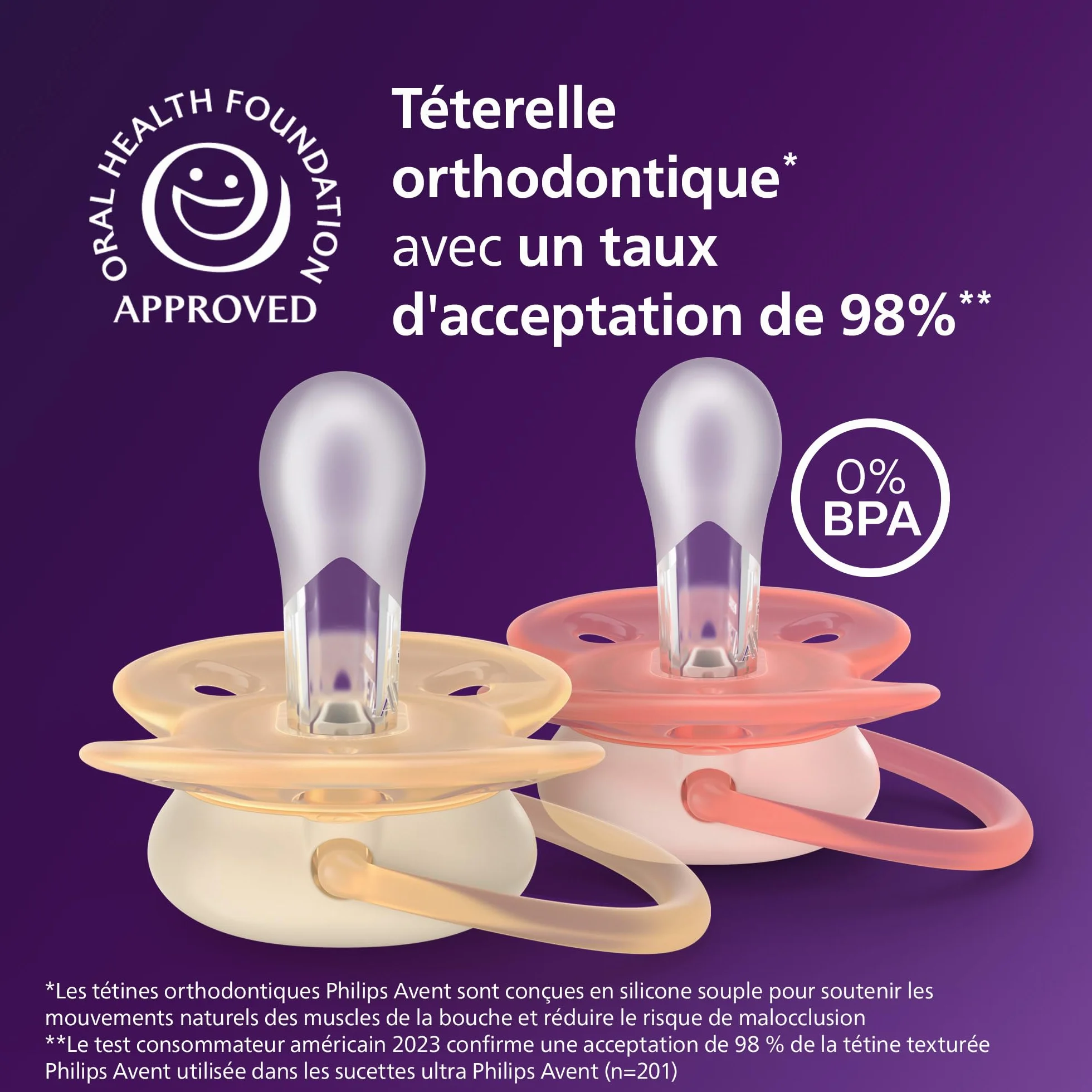 Philips Avent Sucettes ultra-douces Tétines orthodontiques 0-6 mois silicone souple sans BPA lot de 2