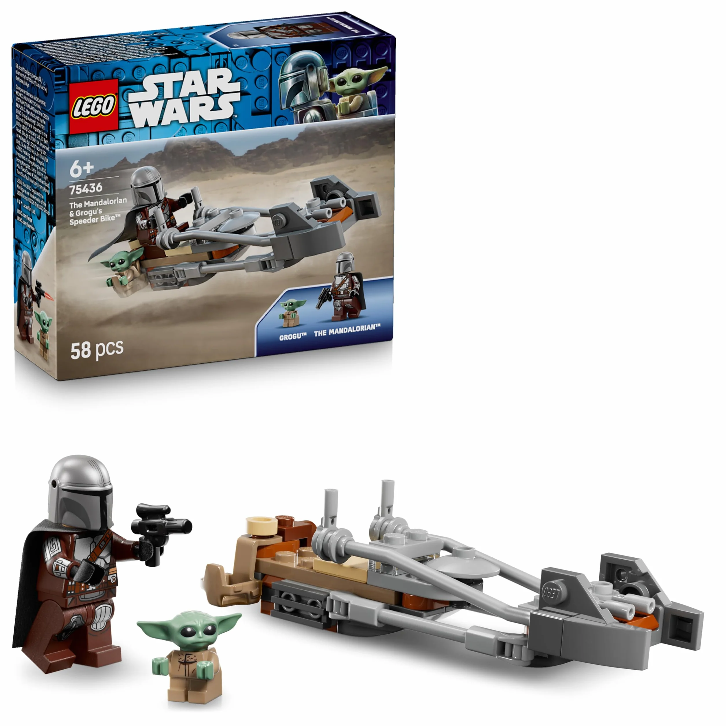 LEGO Star Wars 75436 Speeder Bike du Mandalorien et Grogu Jouet de Construction Figurine Grogu Minifigurine Din Djarin Blaster