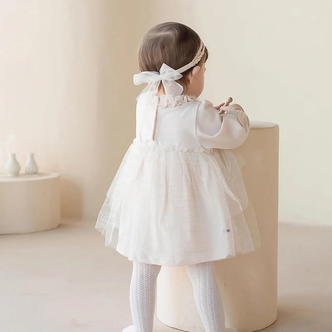 Bandeau bébé fille dentelle blanc noeud 37-48 cm