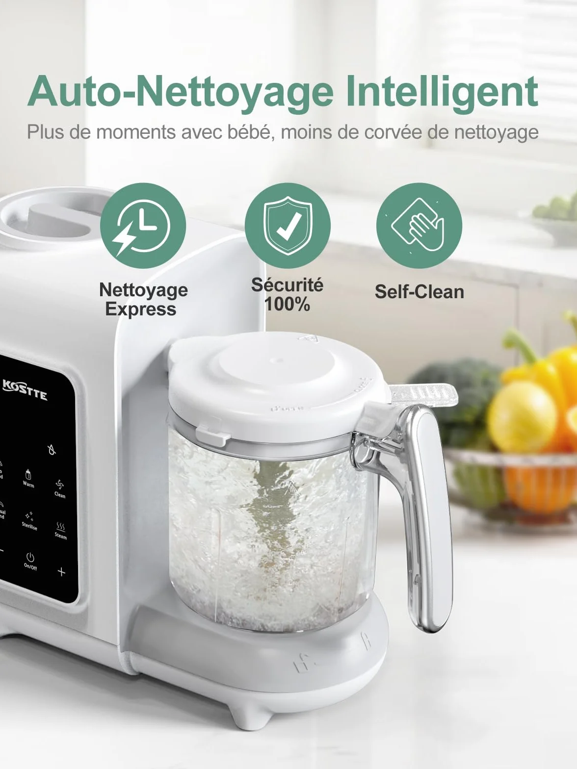 Robot Cuiseur Mixeur pour Bébés 6-en-1 Multifonctions Vapeur Autonettoyant