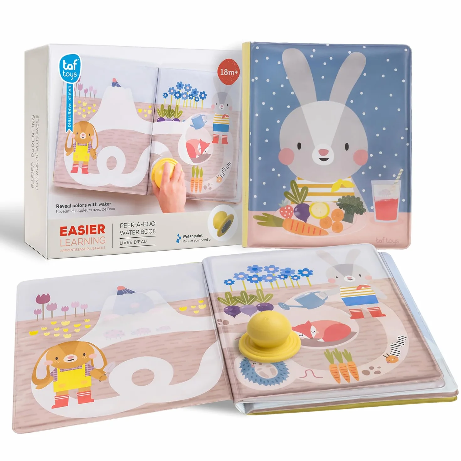 Livre Magique à l'Eau Bébé 12 Pages Réutilisables avec Tampon Inclus 21,5 x 17 cm Dès 18 Mois