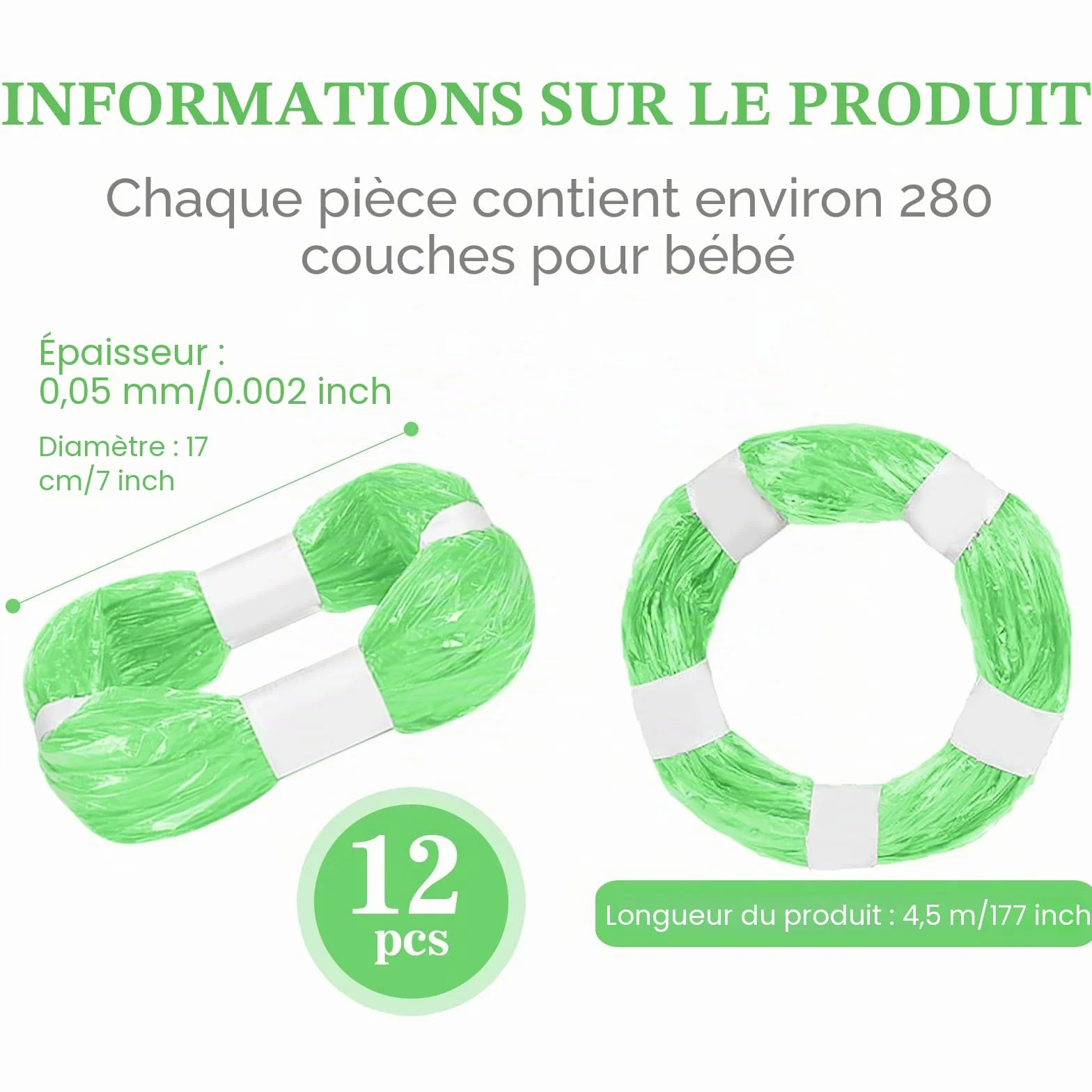 GIBOHOM Lot de 12 Recharge Poubelle à Couches, Antibactérien Anti-odeurs Compatible Tommee Tippee