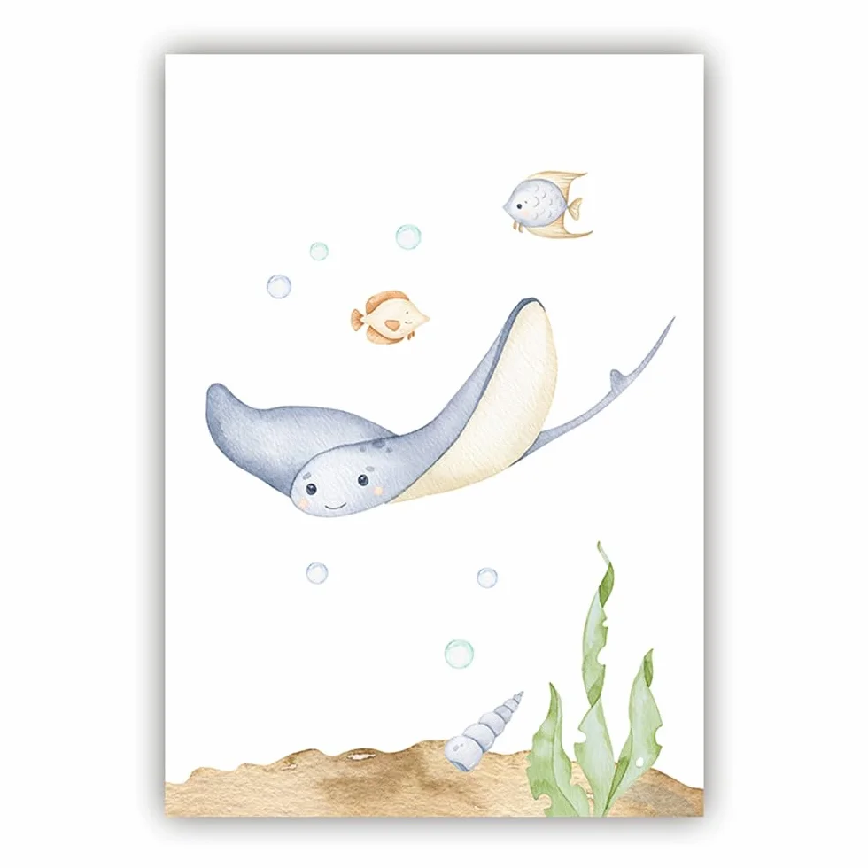 Plakat Zwierzęta Morskie dla Dzieci 21x30 cm Dekoracja Ściany