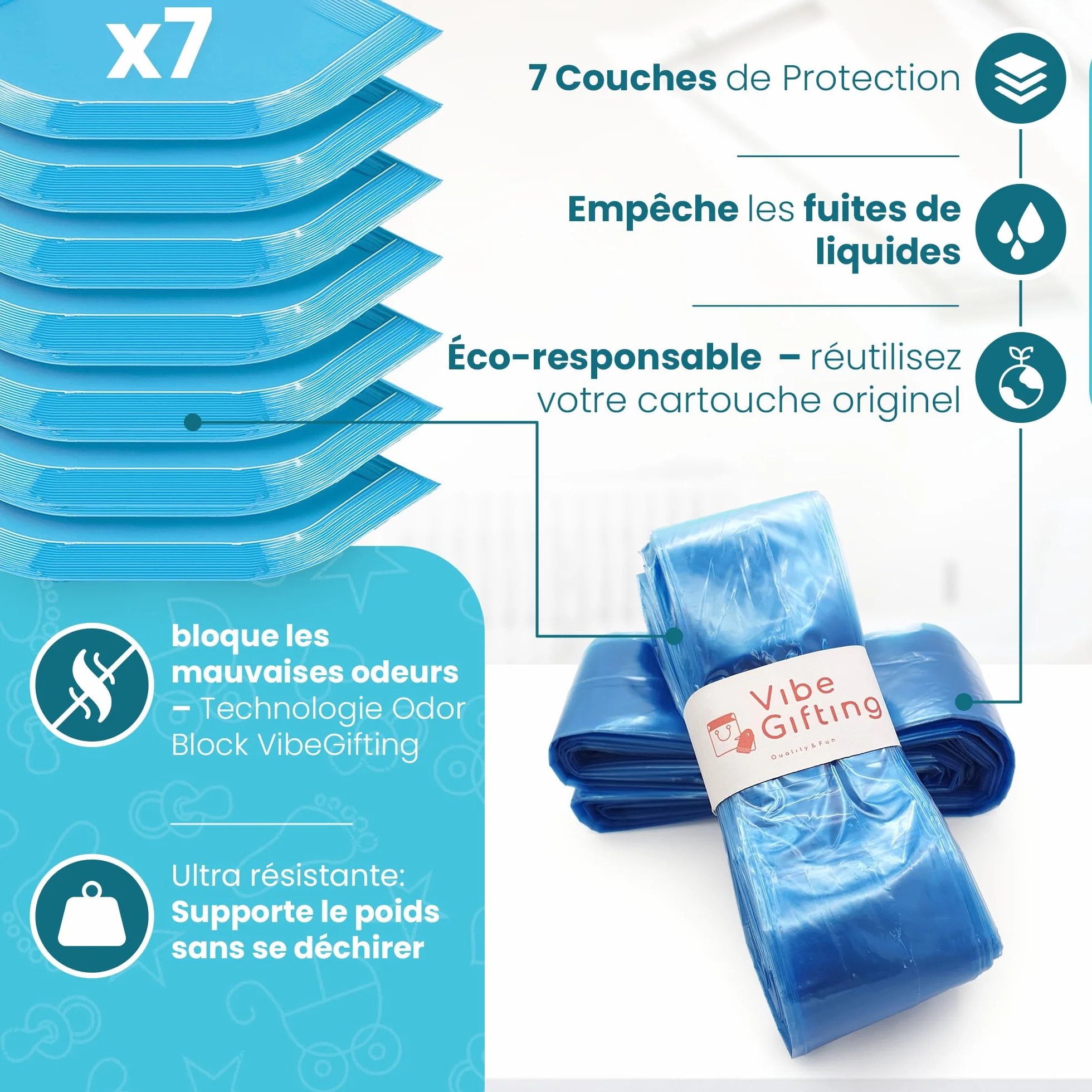 VibeGifting® Pack XXL-9 Recharge Poubelle à Couche 10 m Compatible Tommee Tippee Angelcare Antibactérien Parfumé Anti-Odeur Sans BPA Recyclé