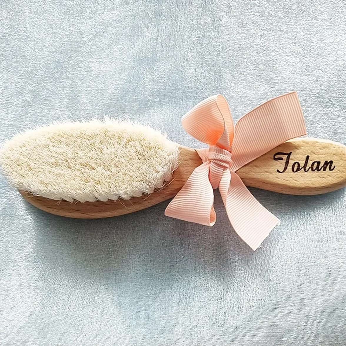 Brosse À Cheveux Bébé Personnalisée En Laine, Peigne En Bois Portable, Brosse De Bain Pour Nouveau-né