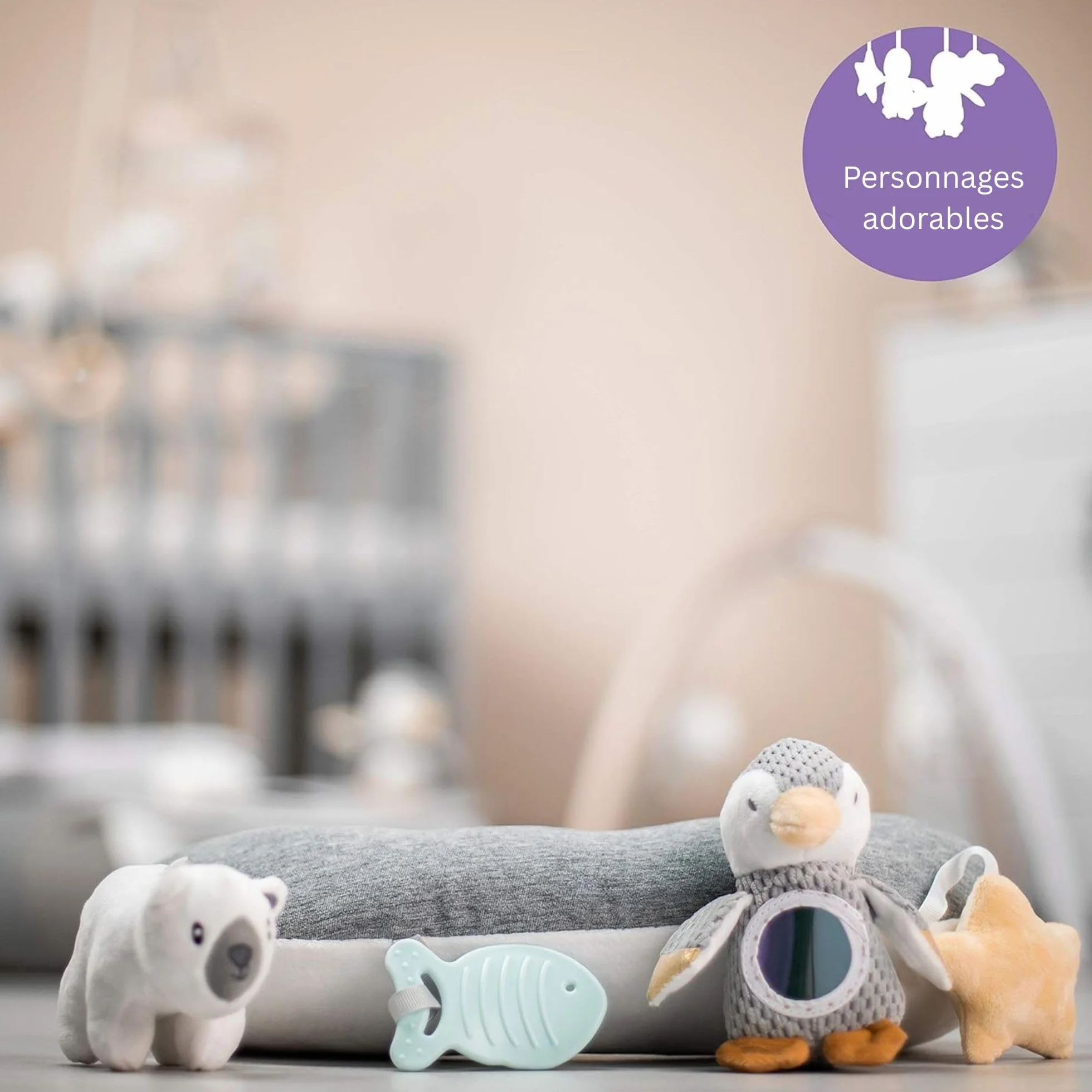 Nuby Coussin Bébé Interactif Little Penguin Tummy Time | Oreiller Sensoriel Pingouin Gris Dès la Naissance