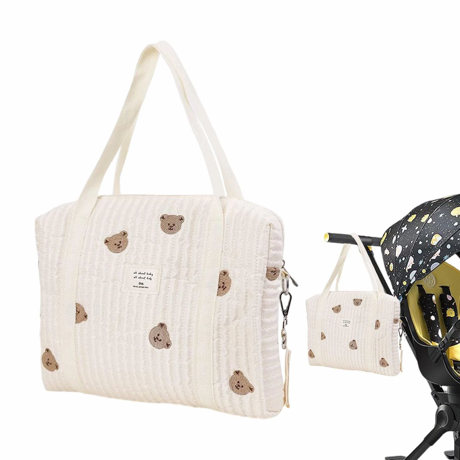 Sac à Langer Portable Grande Capacité en Coton avec Bandoulière