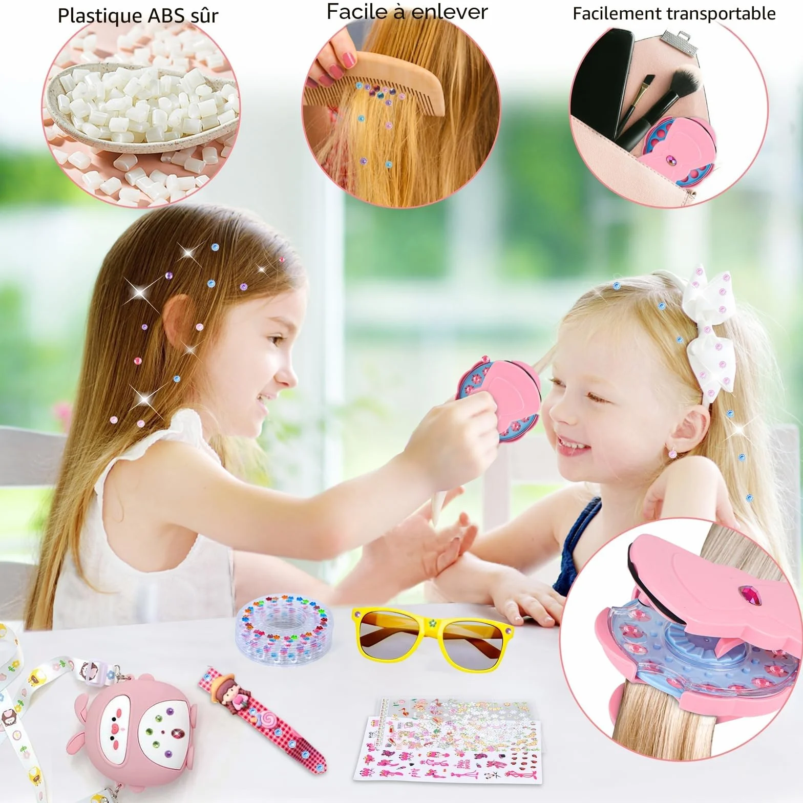 SEMKOTREE Machine Strass Cheveux, Kit Hair Bedazzler avec 420 Rhinestones, Bijoux Cheveux Autocollant Cadeau Fille
