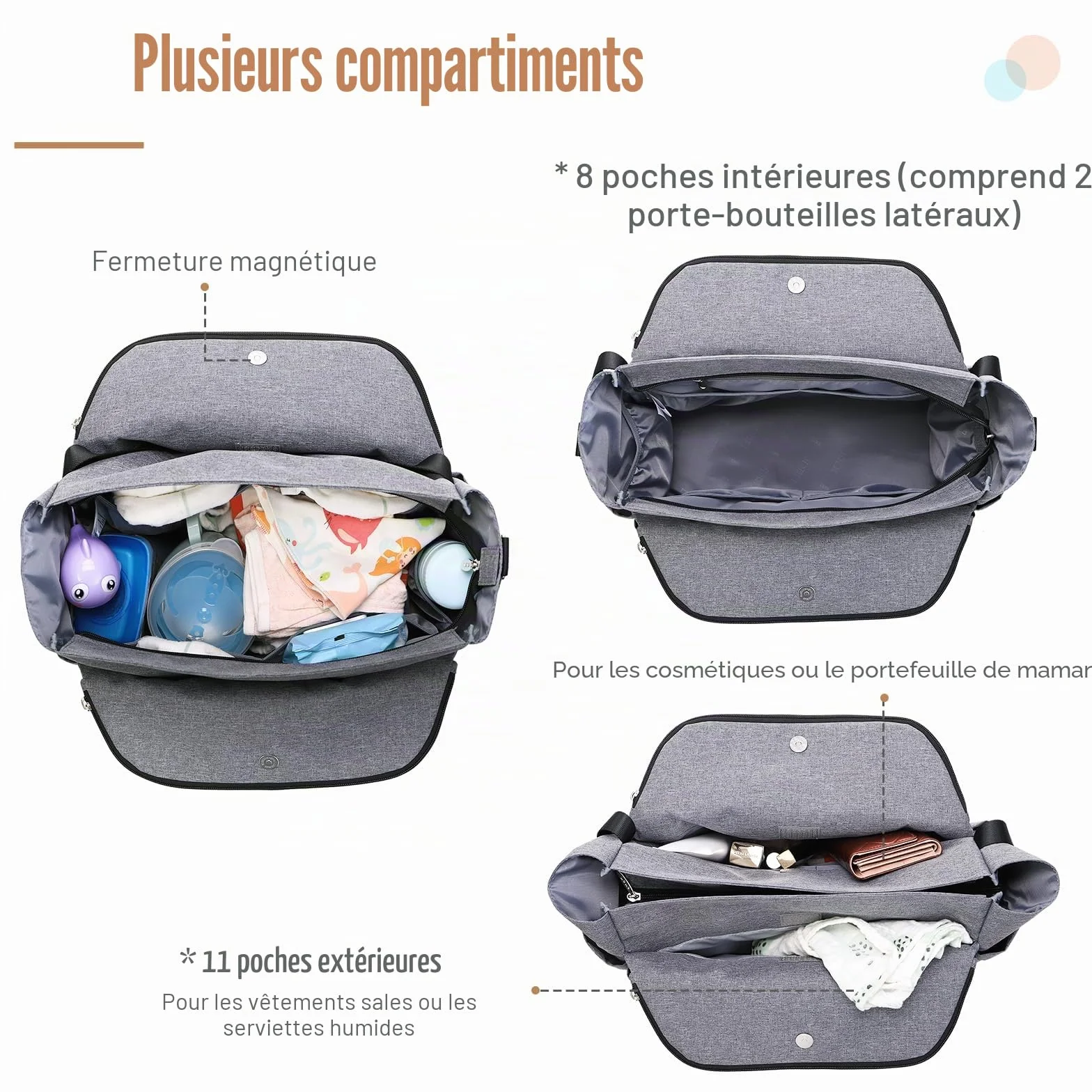 Lekebaby Sac à Langer Bébé Bandoulière Sac Maternité Grand Portable