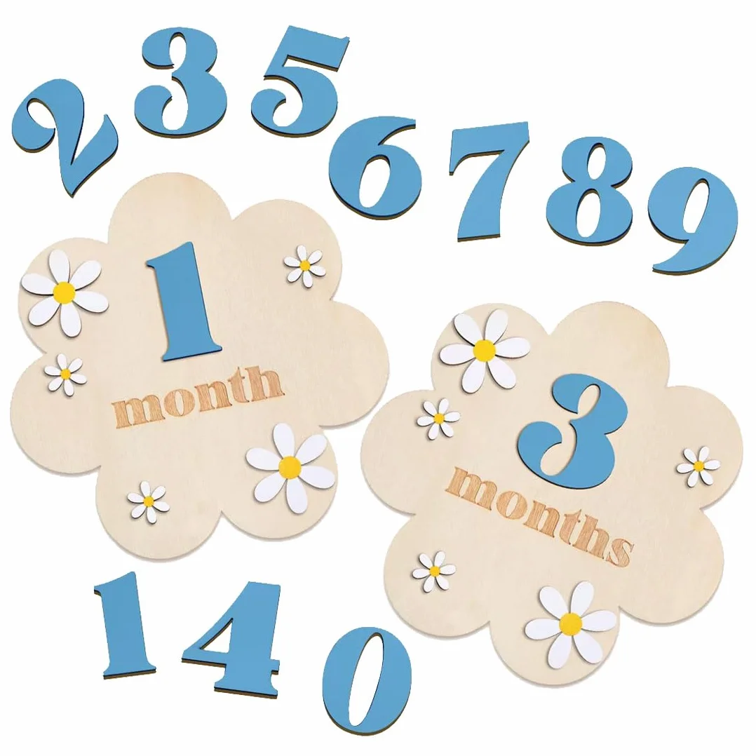 Étapes Bébé en Bois, Cartes Mensuelles Floral, Accessoires Photo 0-12 Mois, Enregistrement Croissance