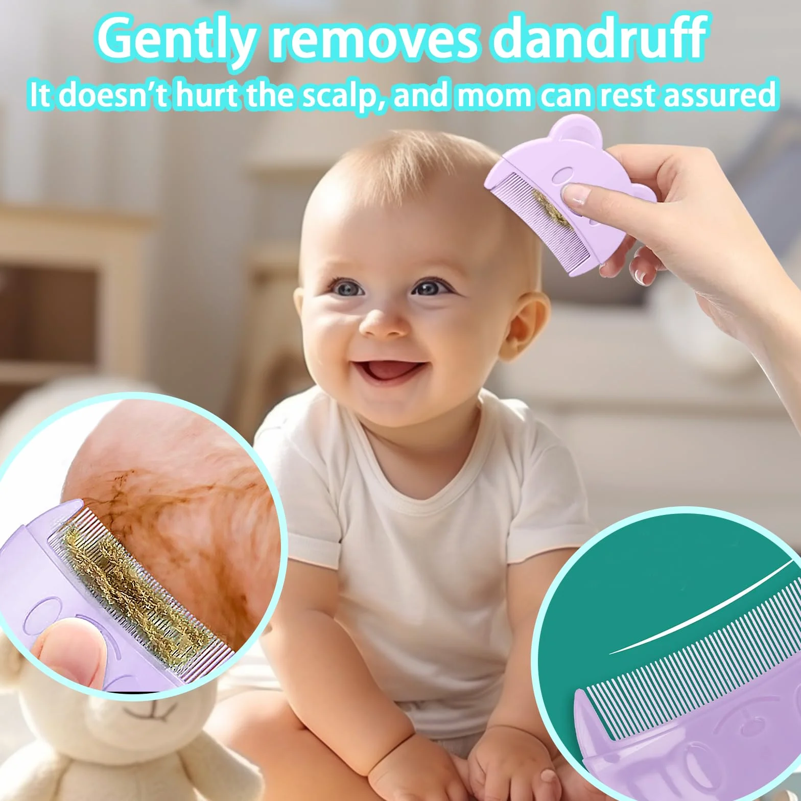 DALAETUS 3 Pièces Peigne pour Bébé, Brosse à Cheveux en Silicone avec Brosse Ovale et Fleurie pour Nouveaux Nés