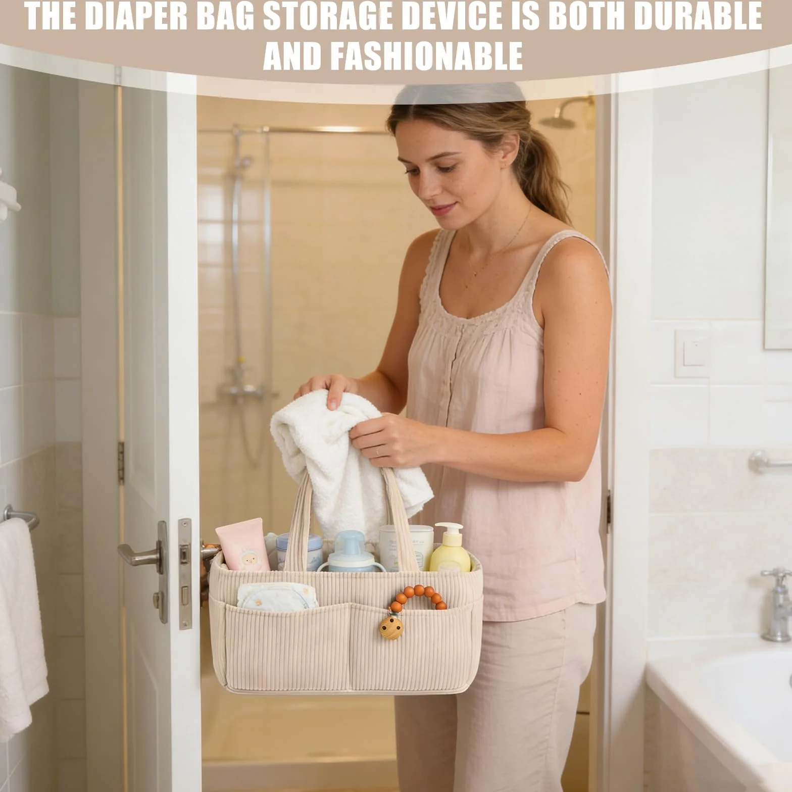 GBKDQQ Organiseur de sac à langer bébé multifonction portable compartiments amovibles peluche beige
