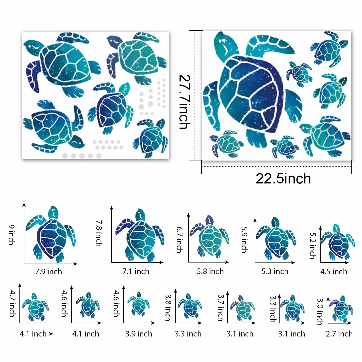 VIKSAUN 12 Pièces Autocollant Mural Tortue de Mer Bleue Décoration Murale pour Chambre Enfants Maison