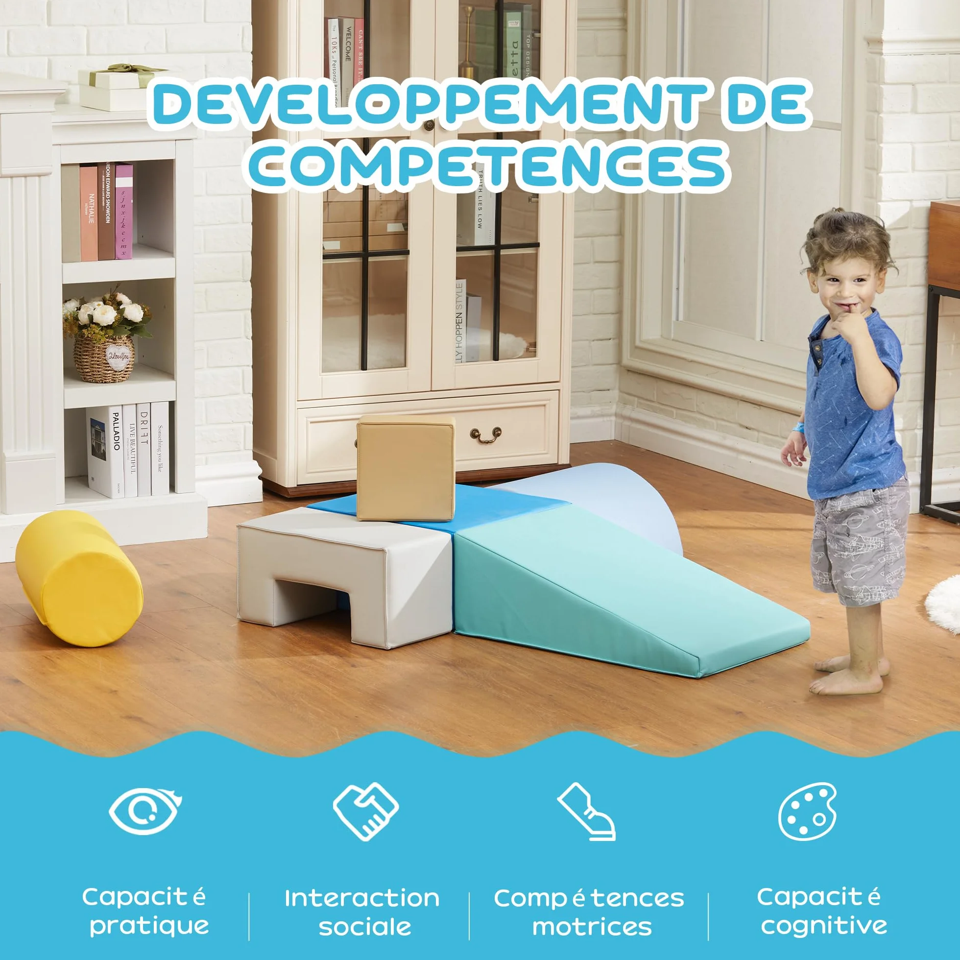 AIYAPLAY Parcours motricité bébé 6PCS Blocs de Construction en Mousse avec Housse en revêtement synthétique Jouets éducatifs Multicolore