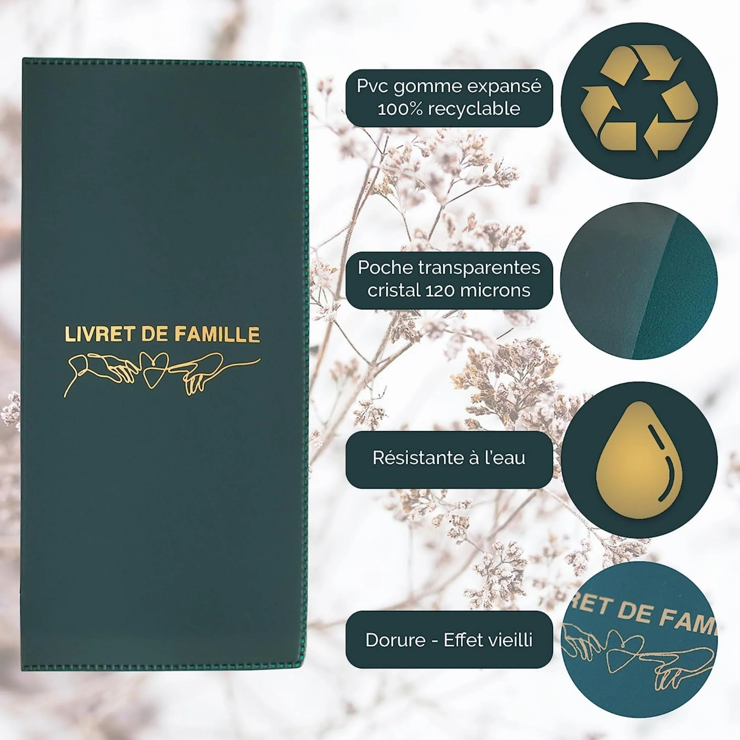 Protège Carnet de Santé et Livret de Famille Bébé Dimensions Standard Fabriqué en France