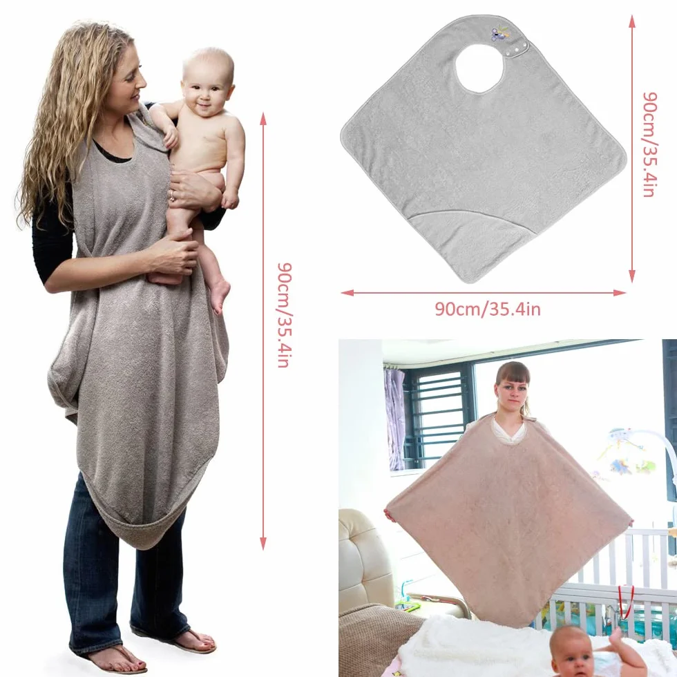 Serviette bébé coton doux absorbant capuche tablier mains libres gris