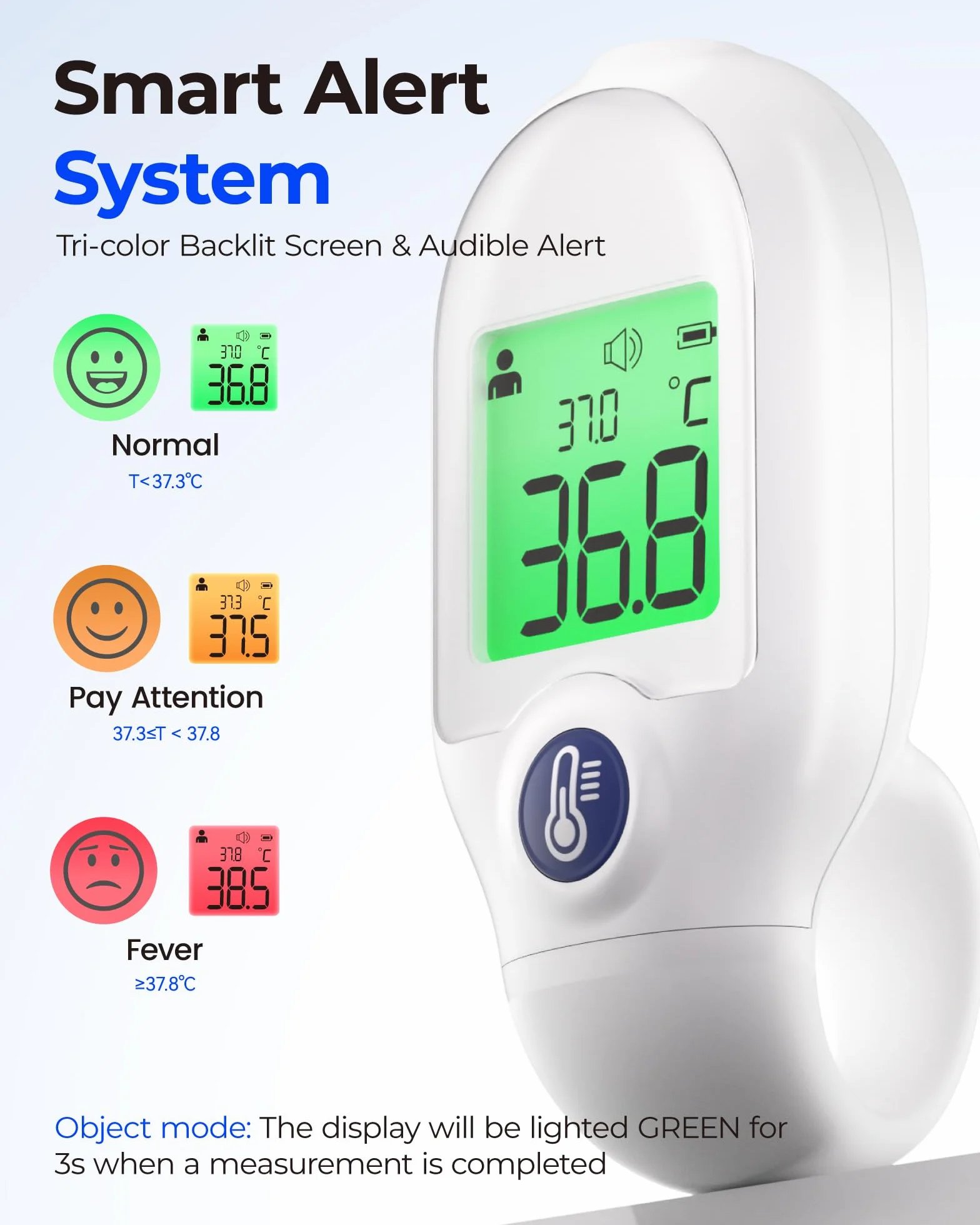 Thermomètre Frontal Bébé Sans Contact Mesure Instantanée Multifonction 3 en 1