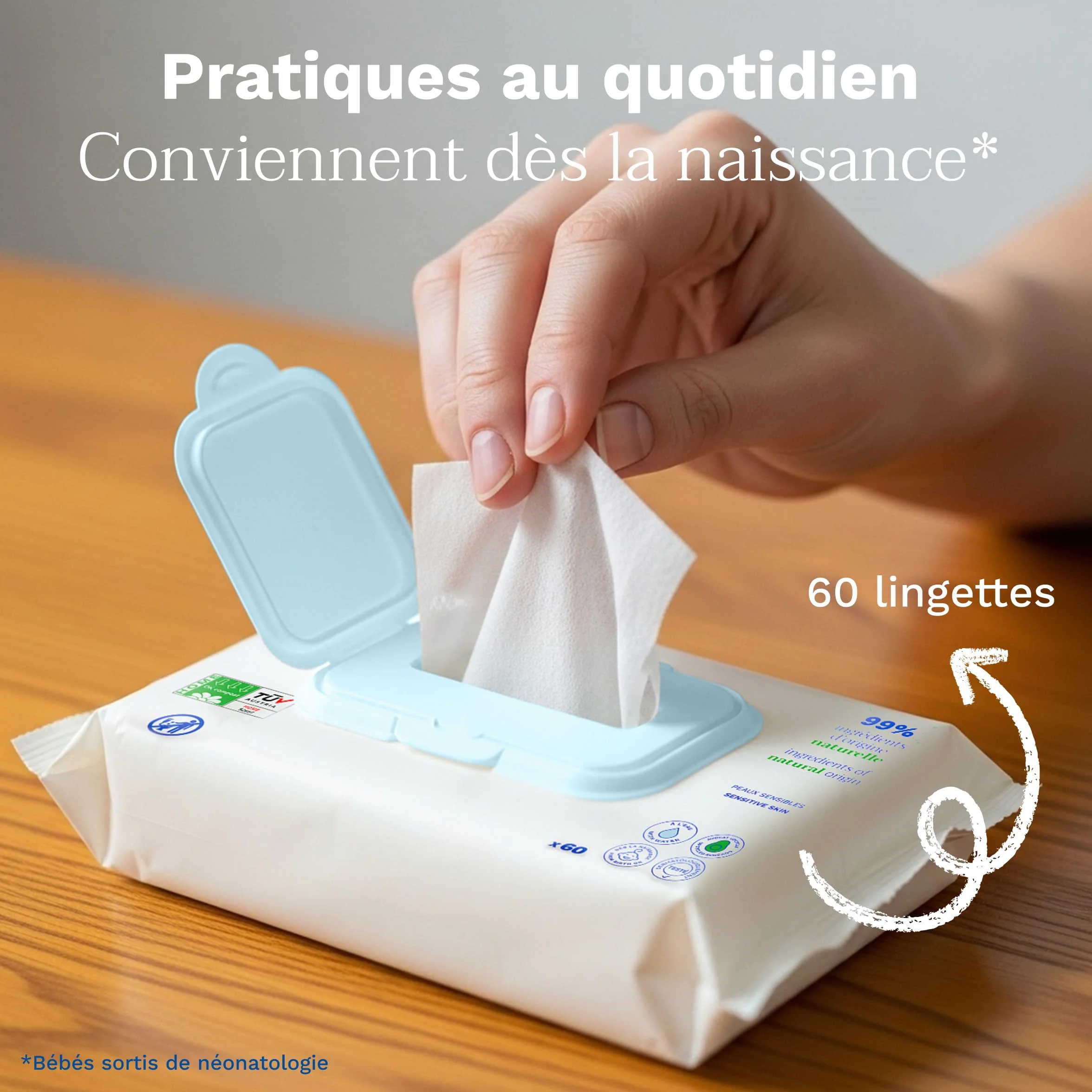 Mustela Lingettes Nettoyantes à l'Eau Compostables Bébé Visage Mains Siège 99% Ingrédients Naturelles Sans Parfum