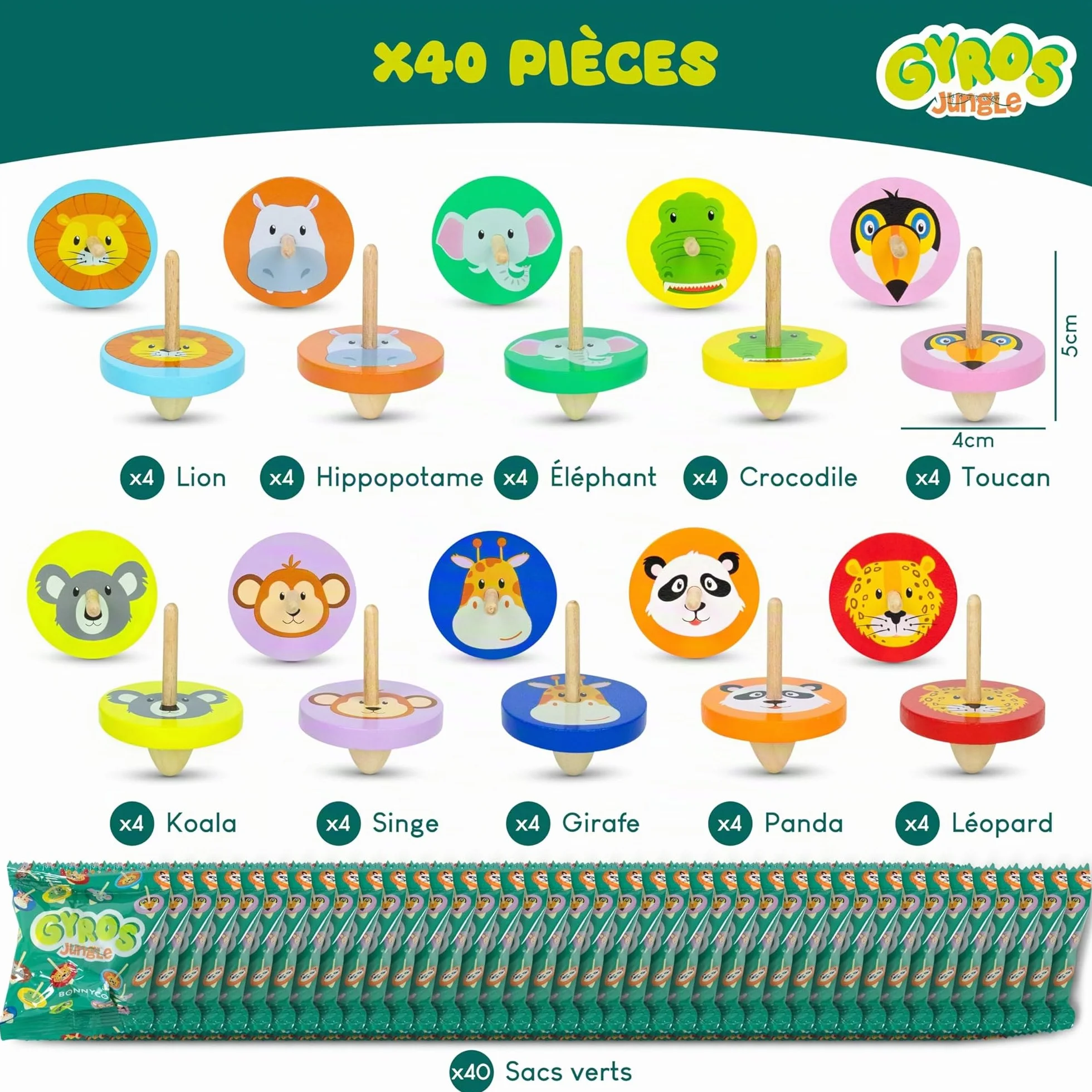BONNYCO Toupie Enfant Pack 40 Cadeau Anniversaire Enfants Invites Toupie Bois Petit Jouet Pinata Mixte Pochette Surprise Mini Jouet Lot Kermesse Goodies Assortiment