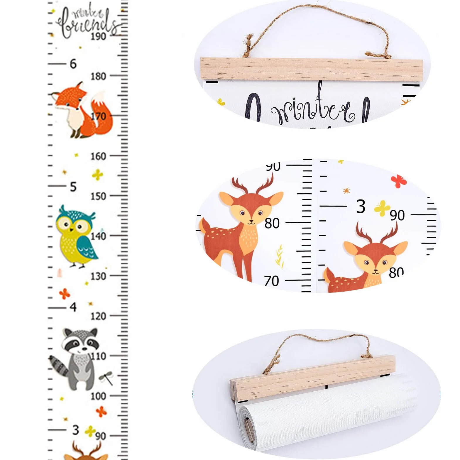 Toise Murale Enfant Motif Dessin Animé, Règle de Mesure Bébé Fille Garçon, Décoration Murale Chambre Enfants 200cm x 20cm