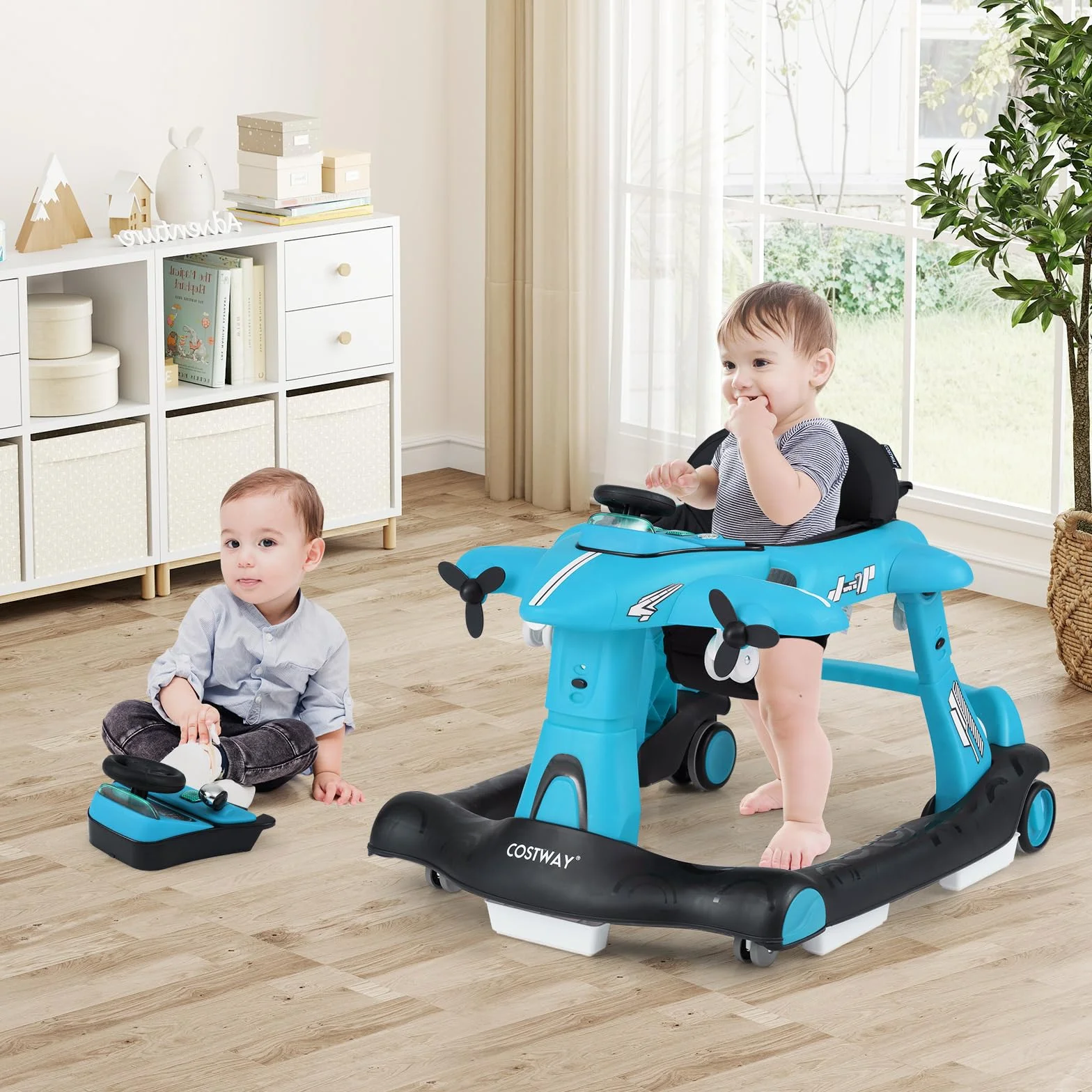 GOPLUS Trotteur Bébé Pliable 6 en 1, 3 Hauteurs Réglables, Roue Silencieuse, Charge 12KG pour 6-18 Mois