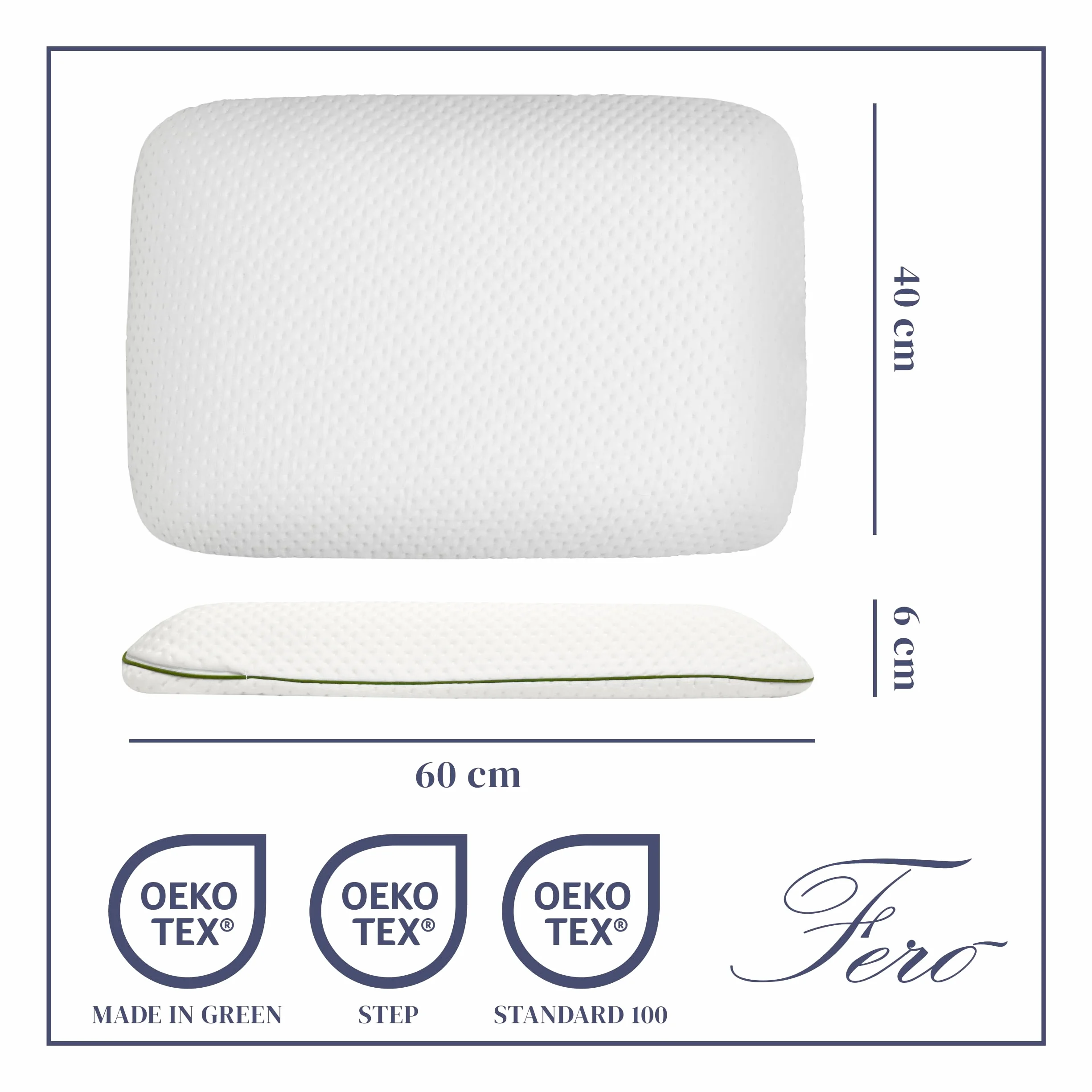 Ferò Oreiller Enfant 60x40x6 TENCEL Hypoallergénique Mousse à Mémoire de Forme OEKO-TEX