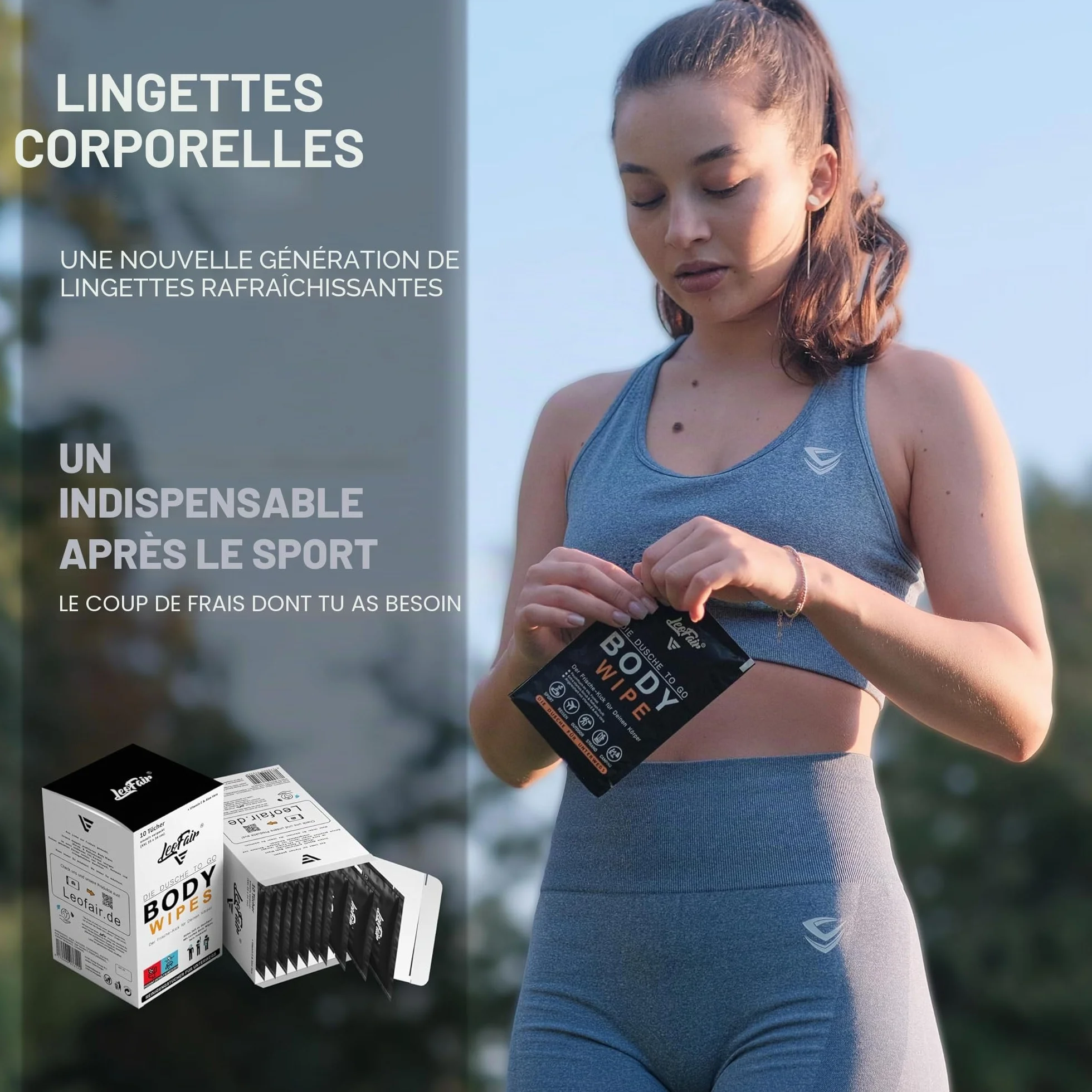 Lingettes pour le corps XXL - Lingettes humides pour voyages, camping, festivals - 10 lingettes individuelles