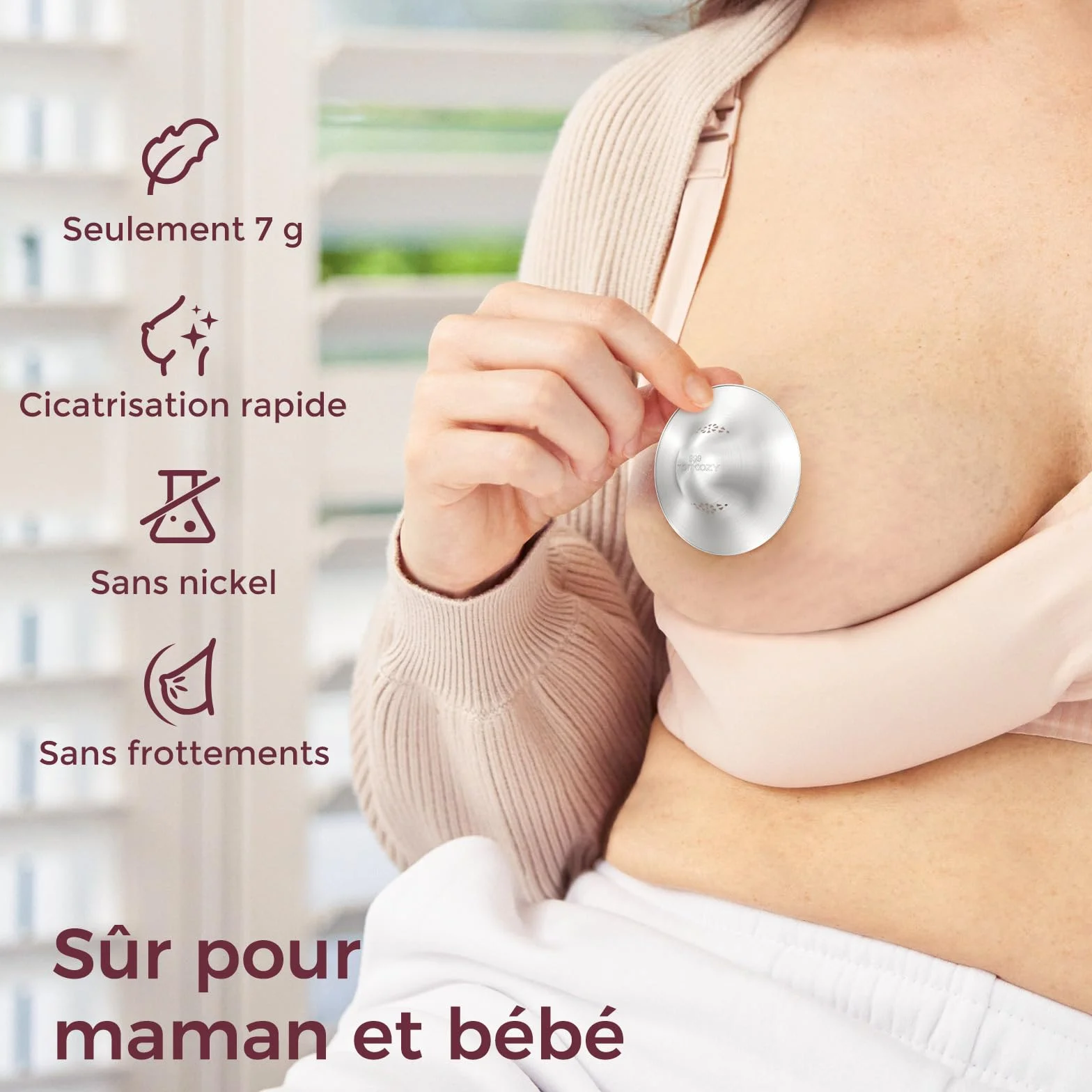 Momcozy Couvre-mamelon Allaitement Argent Taille XXL (65 mm) Perforé Respirant