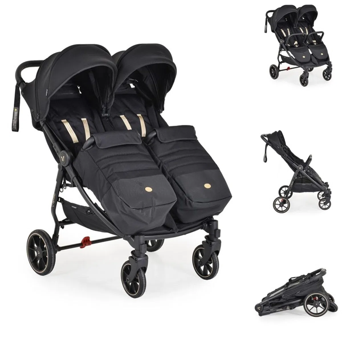 Cangaroo poussette jumelle 2Gether, couvre-pieds, cadre aluminium, pliable, coloris:noires