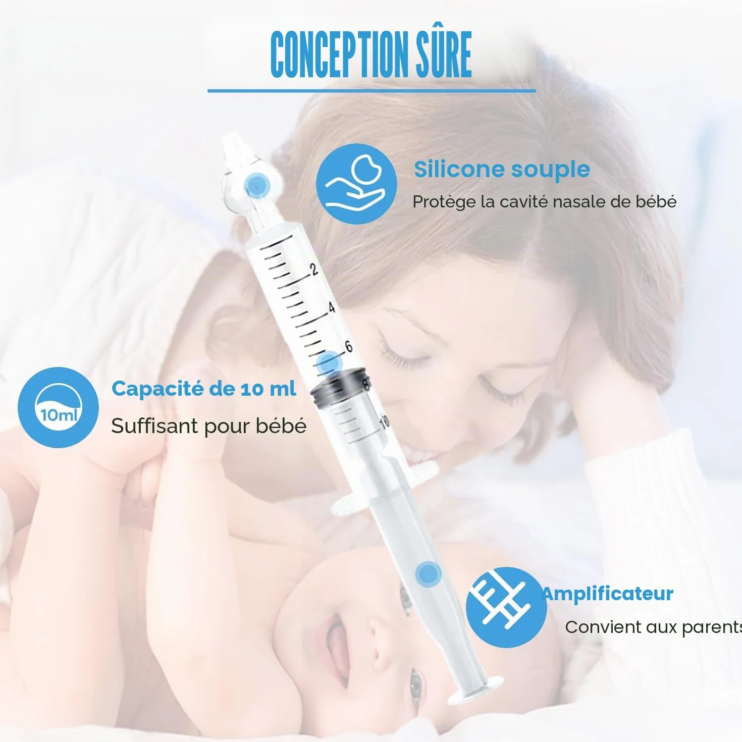 Aspirateur Nasal en Silicone pour Bébé 6 Pièces avec Embouts Doux et Lavables