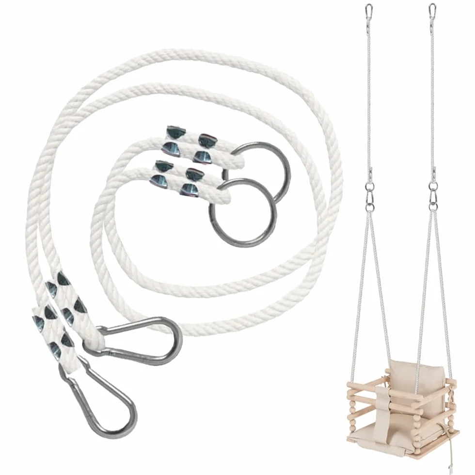 MAMOI® Corde de Balançoire 50 kg 2 x Rallonge Mousqueton Métallique Naturelle 100% ECO Fabriqué en UE