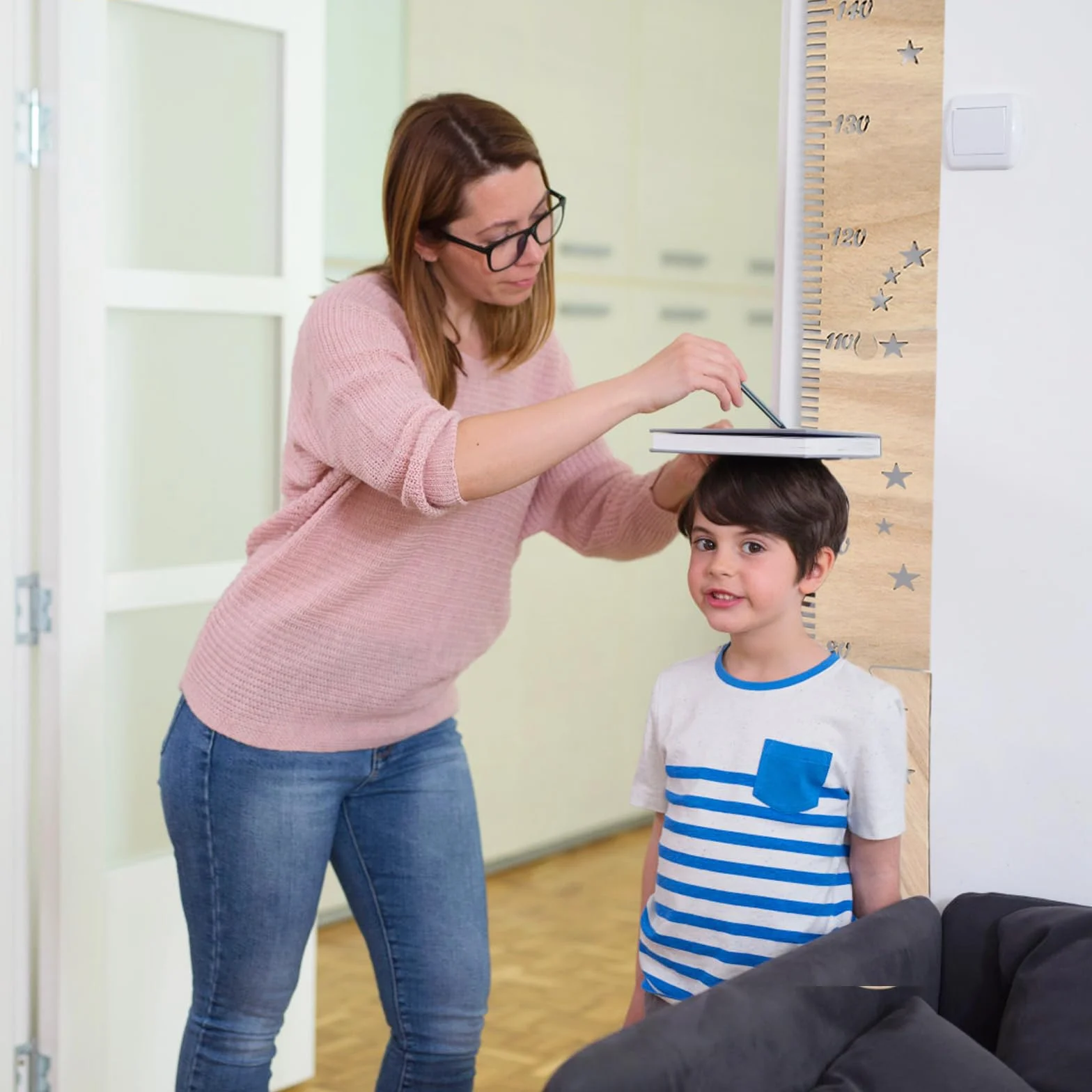 Toise Murale en Bois pour Enfants, Règle à Mesurer Amovible Décoration Murale Bébé