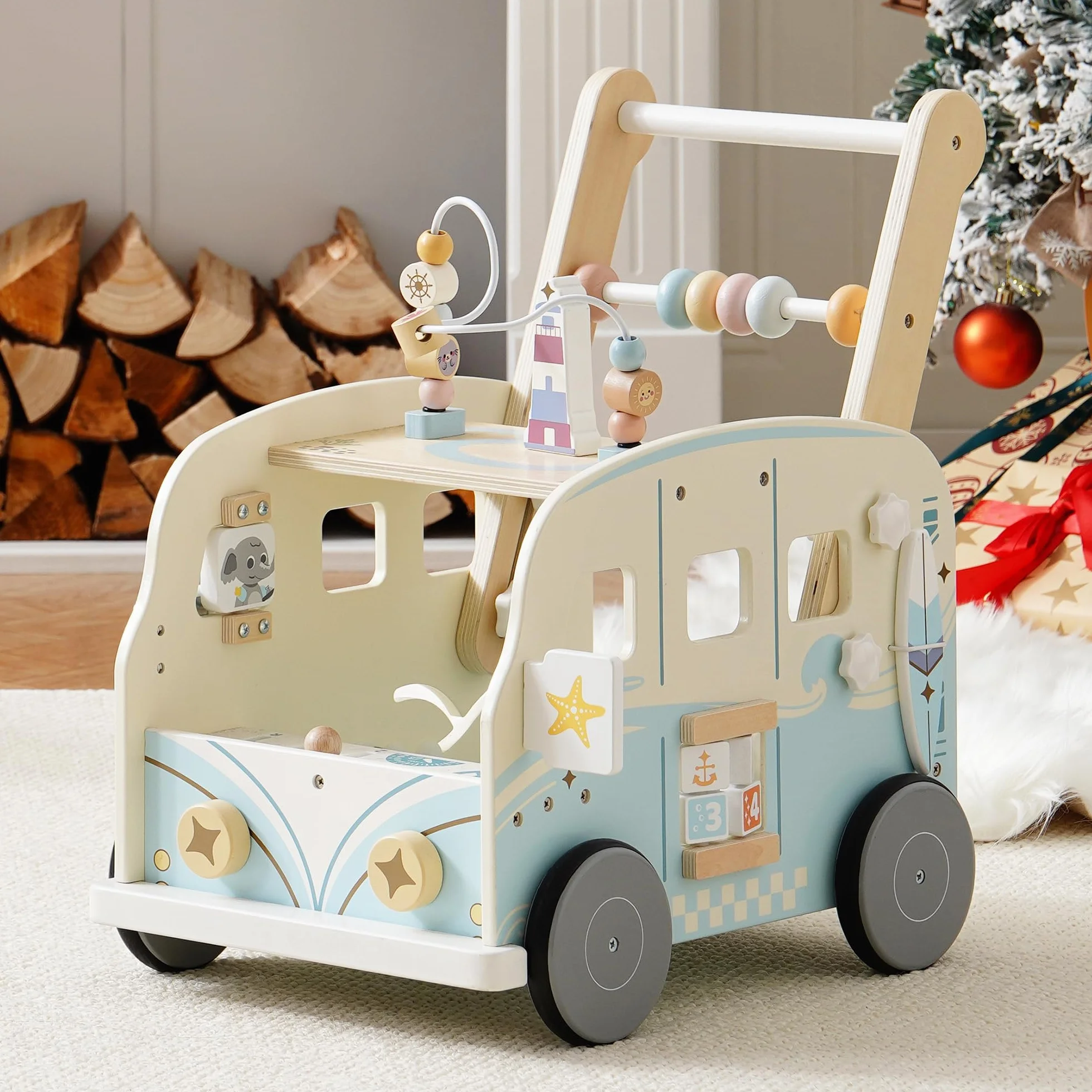 ROBOTIME Trotteur en bois bébé activité océan plage cadeau 10-36 mois