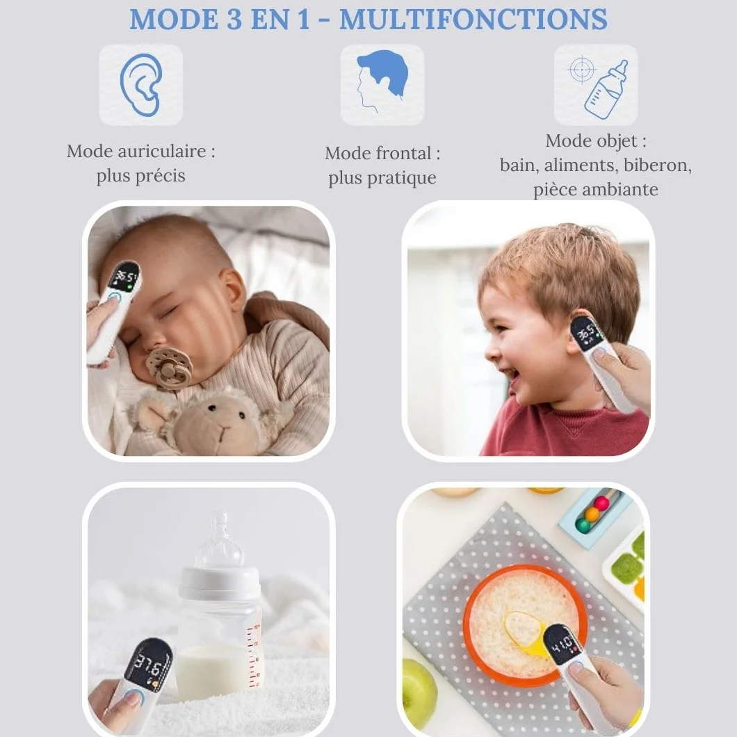 DigiDual Thermomètre Infrarouge Médical Auriculaire et Sans Contact Certifié CE IEC 60601-1 Précis Rapide