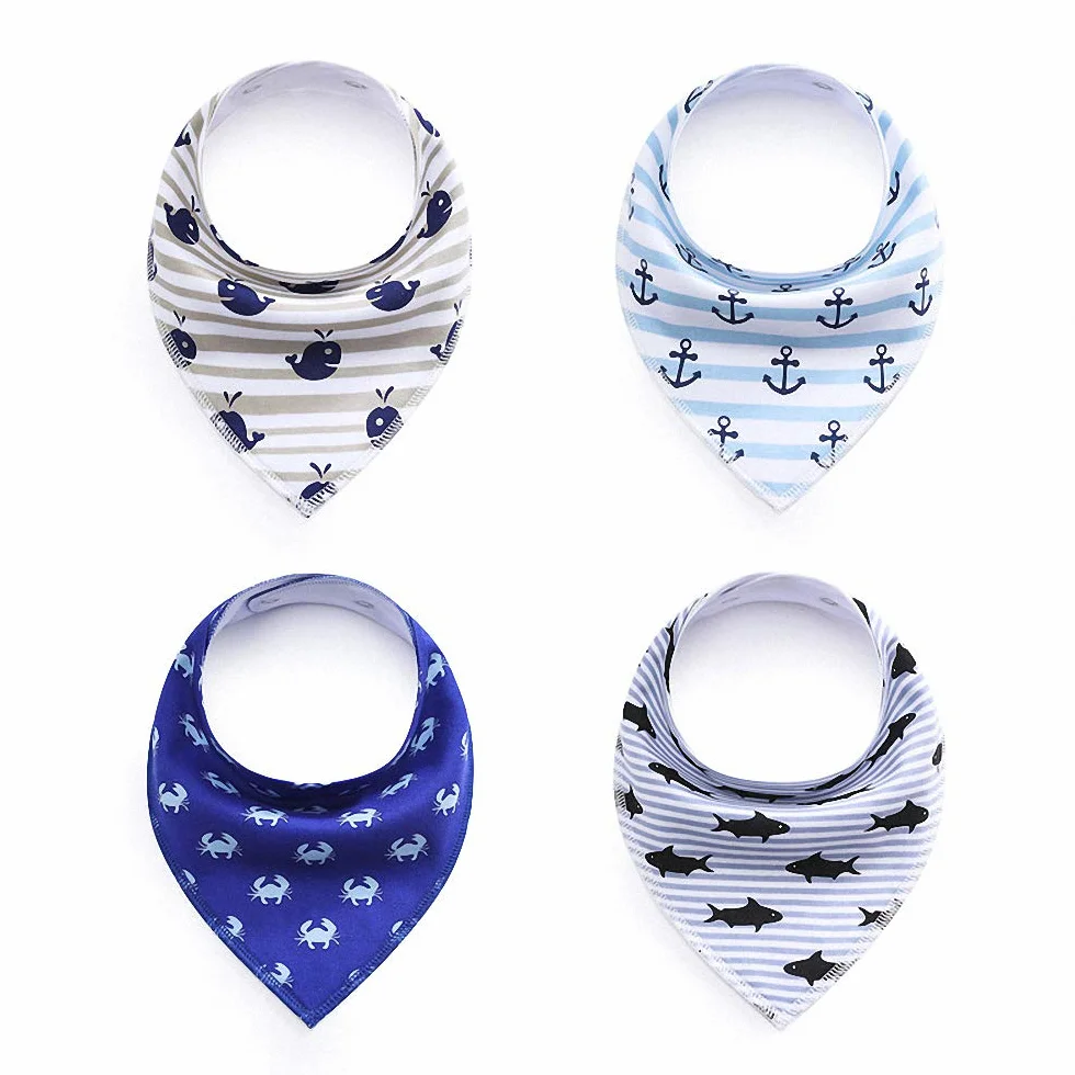 Bavoirs bébé dentition bandana coton biologique réversible super absorbant 4pcs