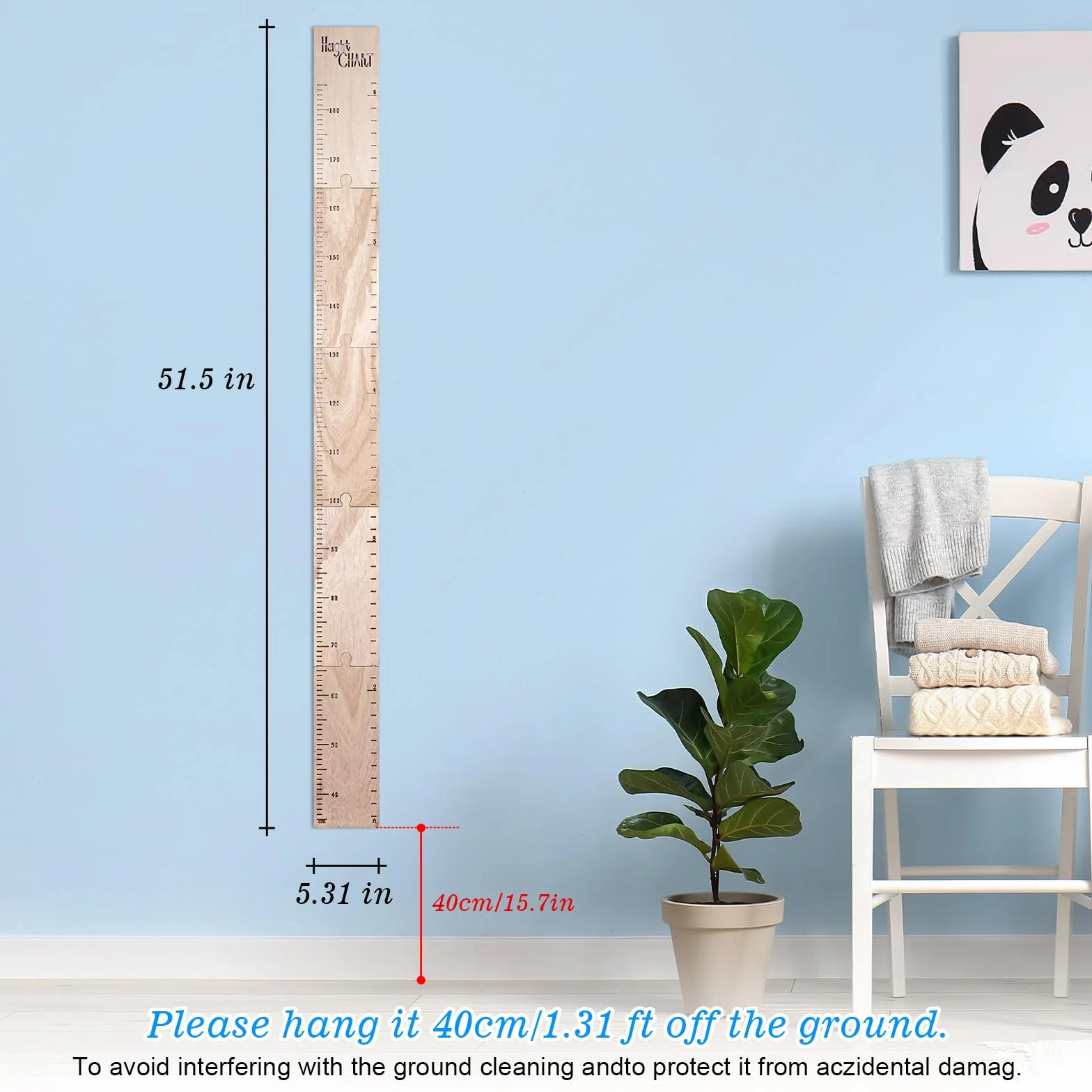 Règle de croissance en bois pour enfants, murale amovible décoration chambre