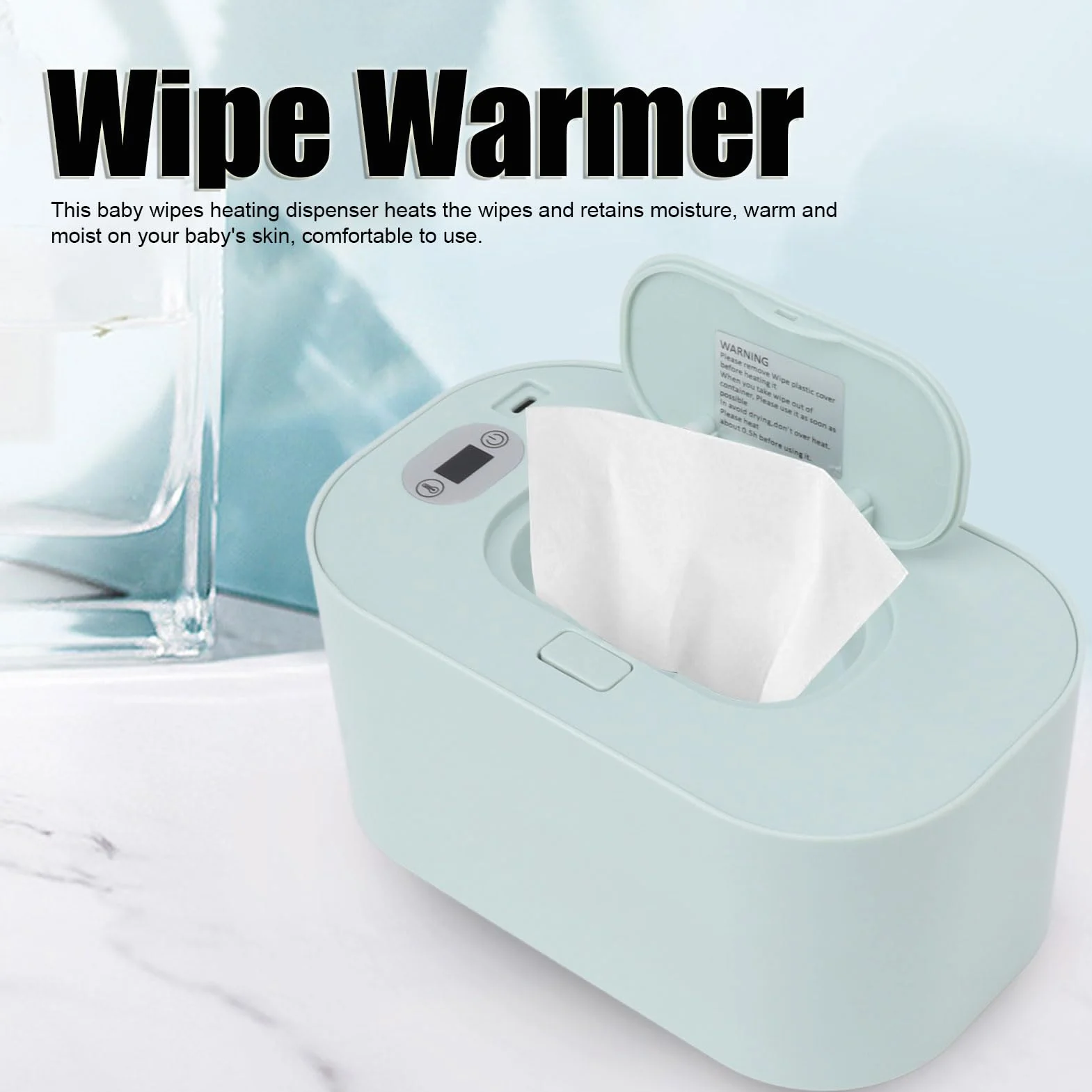 Chauffe-lingettes humides pour bébé avec thermostat, distributeur et réglage (Green)