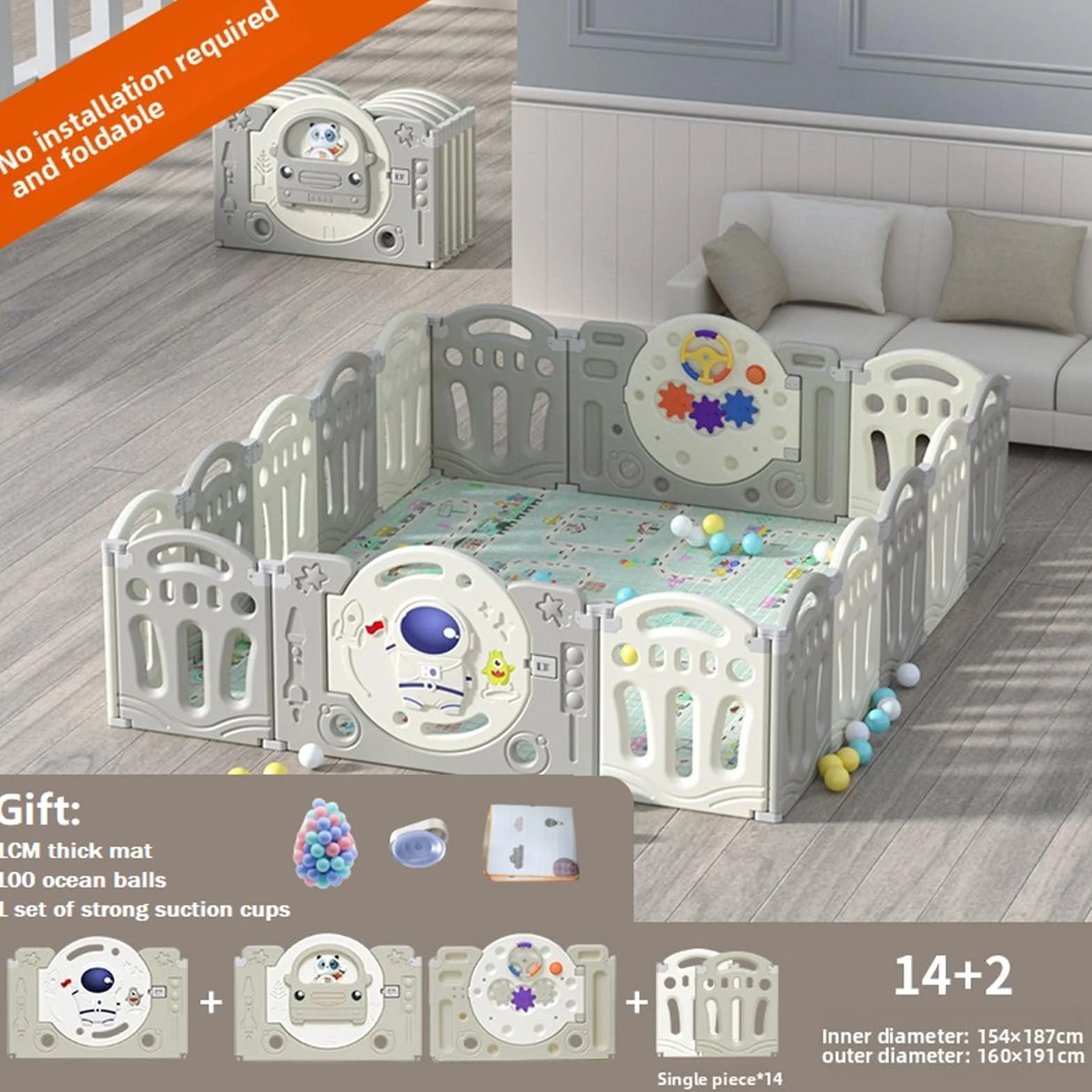 Grand Parc Bebe Modulable avec Tapis, Parc Pliable pour Nourrissons Intérieur Extérieur, Centre d'activités pour Enfants Aire de Jeux avec Éponge Anti-collision (Y 14+2)