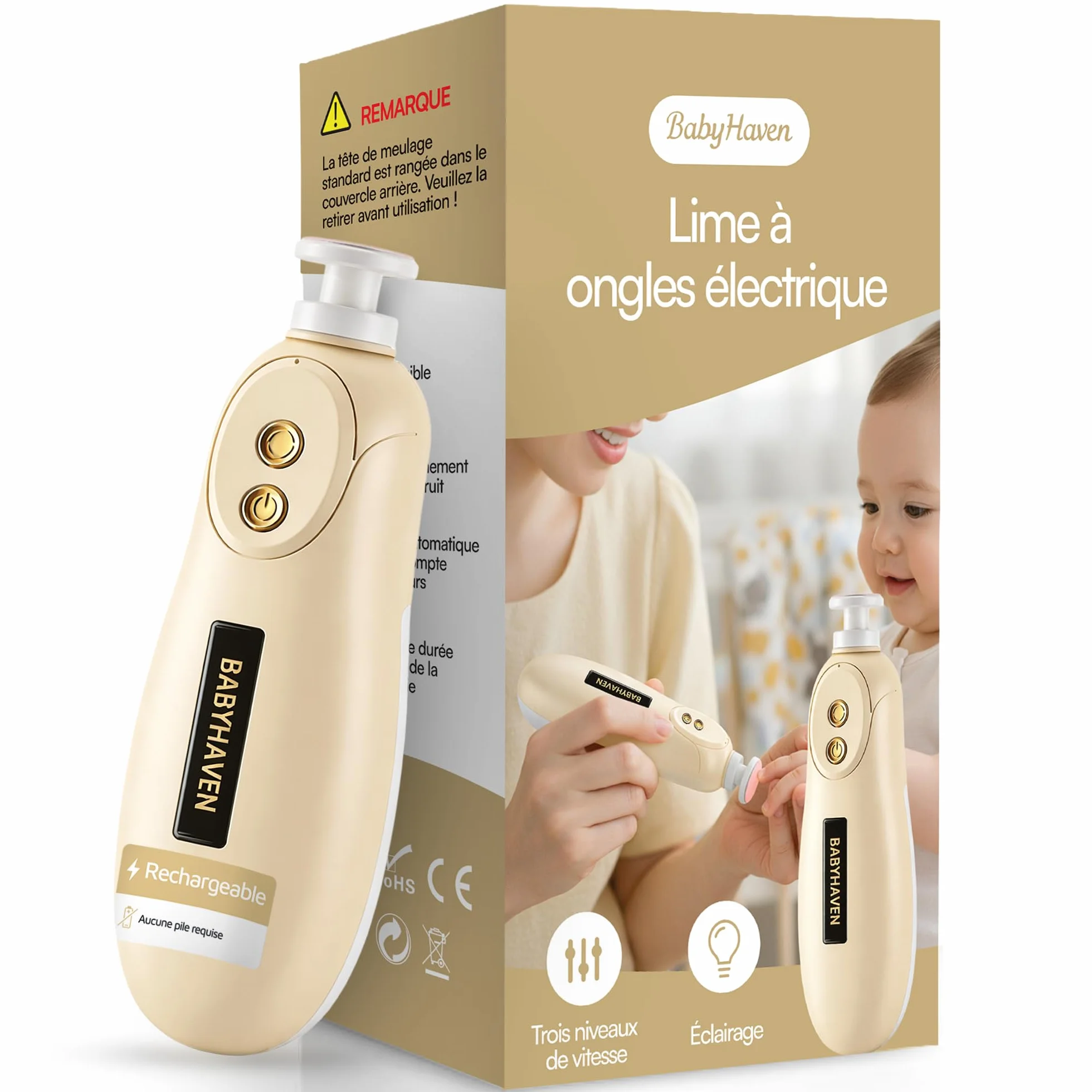 Lime à Ongles Électrique Bébé Rechargeable, Coupe-Ongles Silencieux avec Lumière LED, Kit Soin Ongles Enfants 6 Têtes