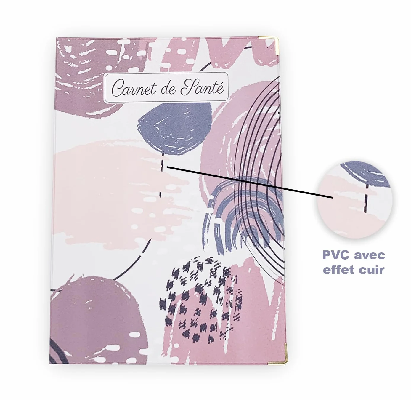 Protège Carnet de Santé en Simili Cuir Fabriqué en France - Étui Carnet Bébé Format Maternité Standard Rose et Gris