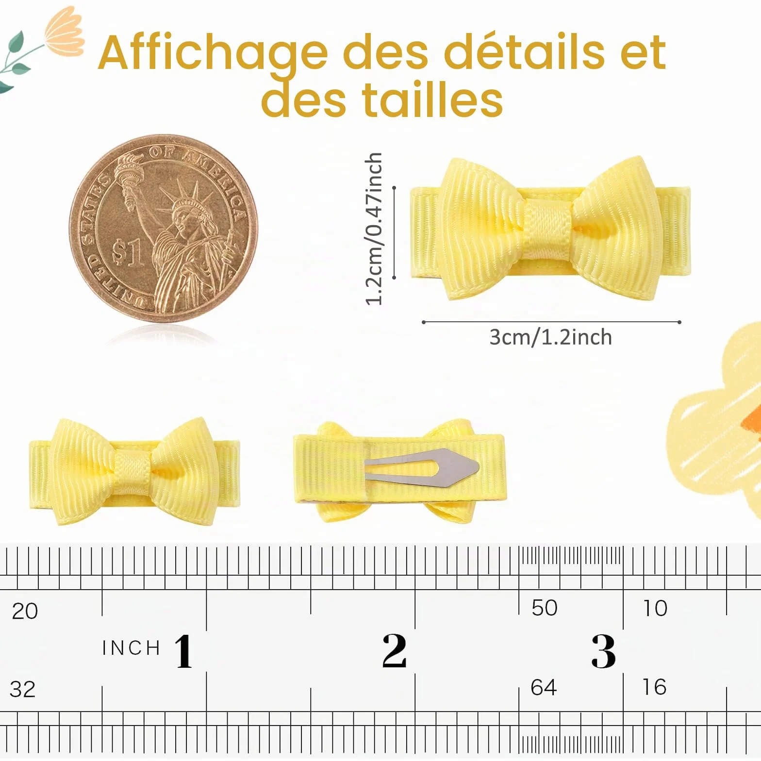 Jollybows 25 pièces Barrette Cheveux Bebe Fille, 1,2 pouces 3cm Mini Pince Cheveux Grosgrain Ribbon Anti Glisse
