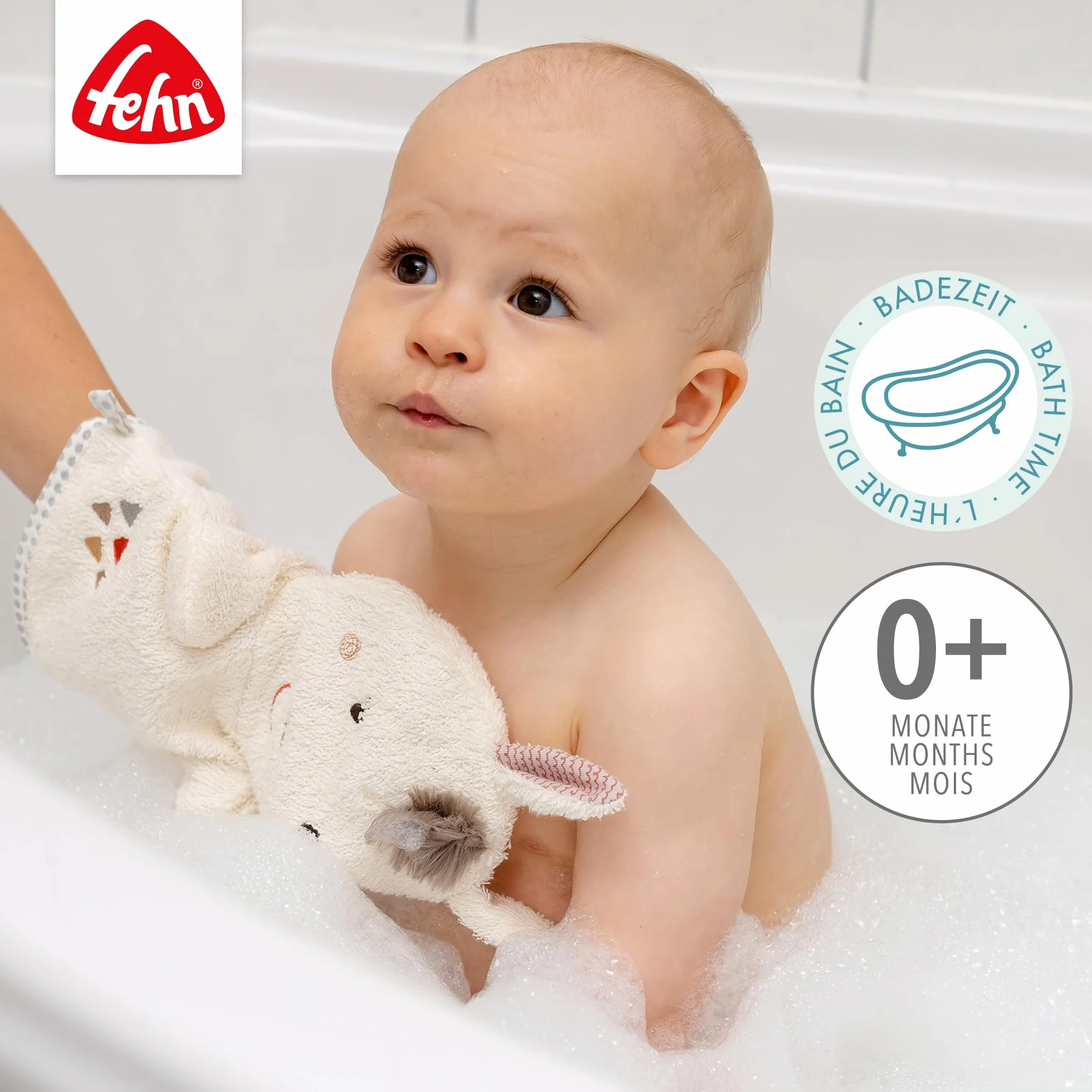 Fehn Gant de Toilette lama - Absorbant et Doux pour Bébés dès 0 Mois