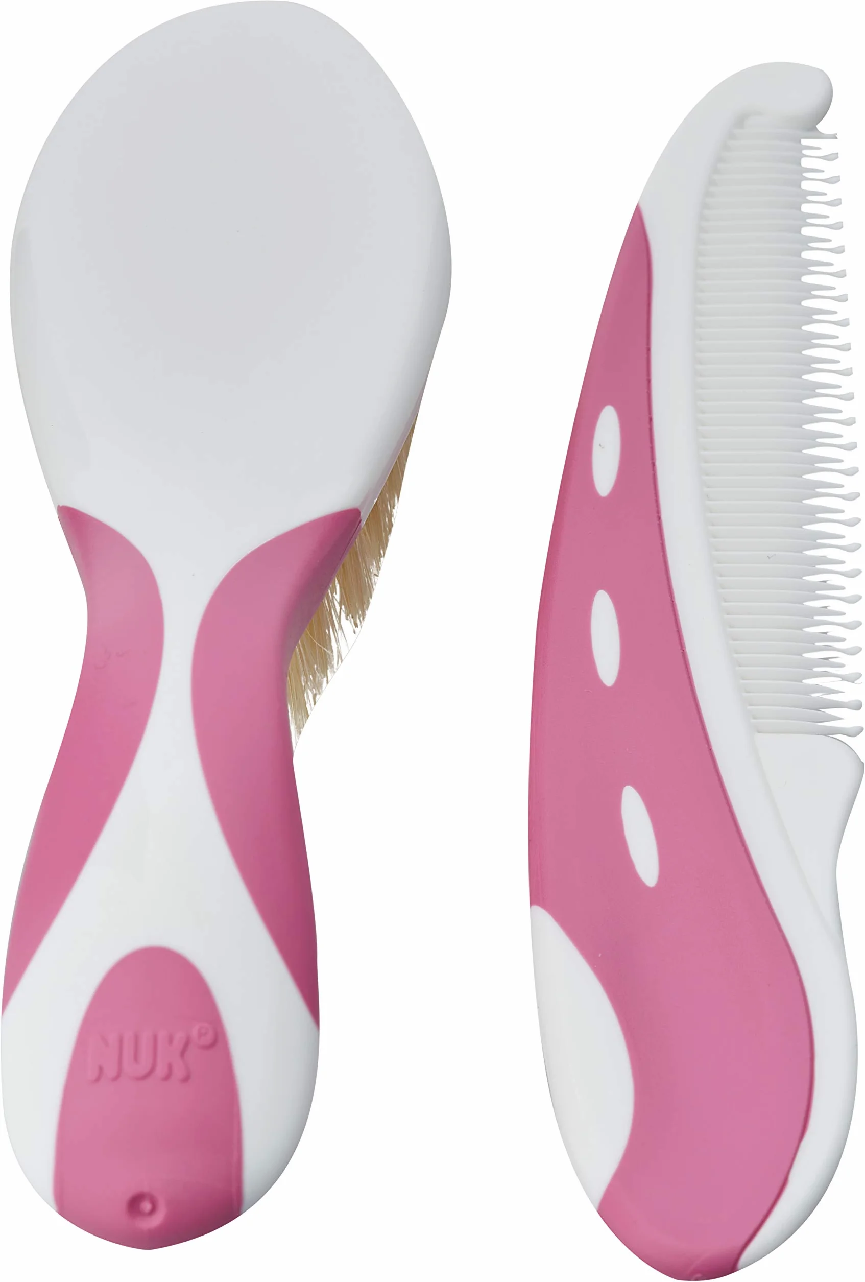 Nuk Brosse Bébé Poils Naturels Peigne Dents Arrondies Rose