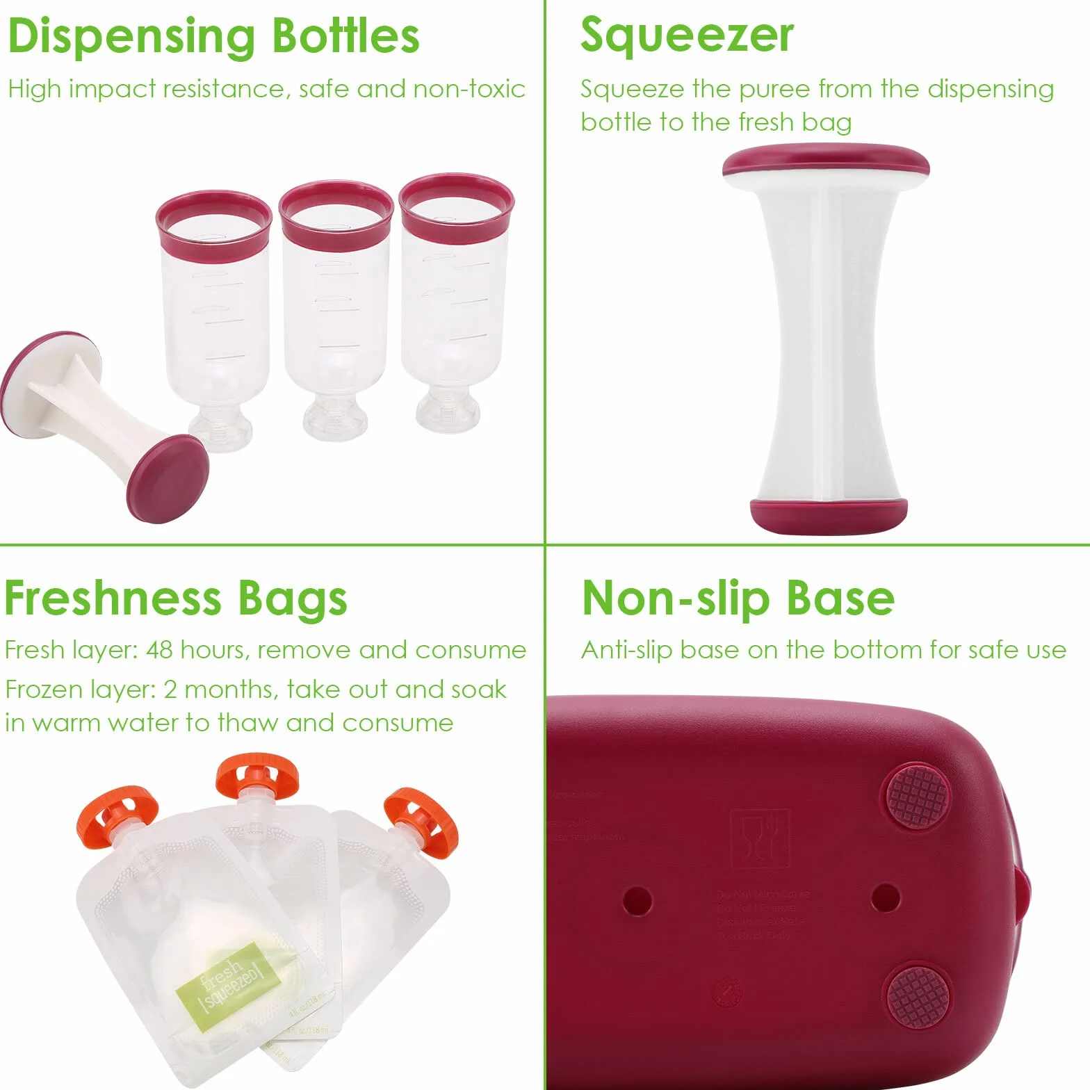 Machine à Aliments pour Bébé avec Sacs Compressibles Sans BPA, Station de Compression pour Smoothie Jus de Fruits